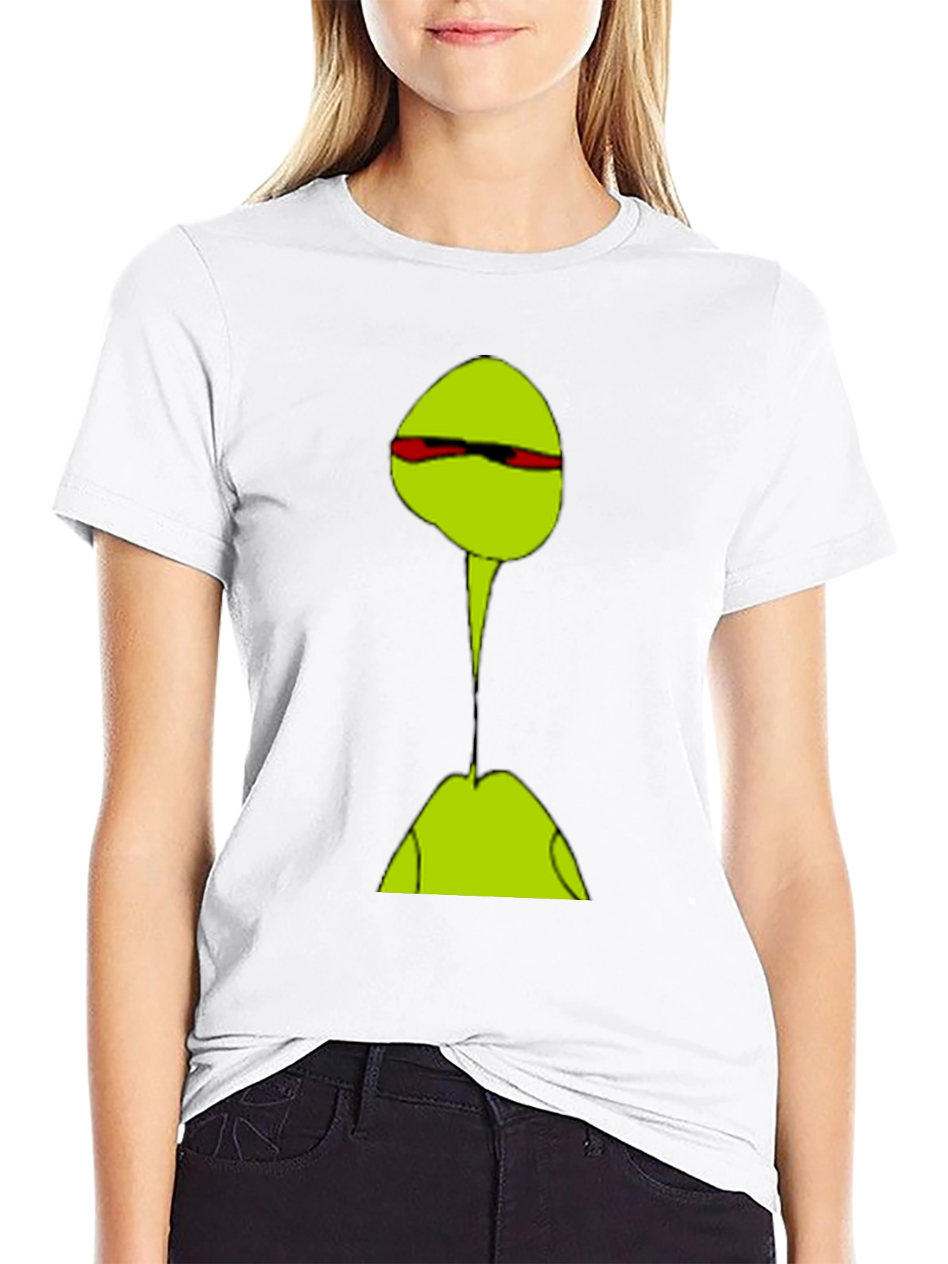 Abstract Green Character T-Shirt - Casual Black Tee