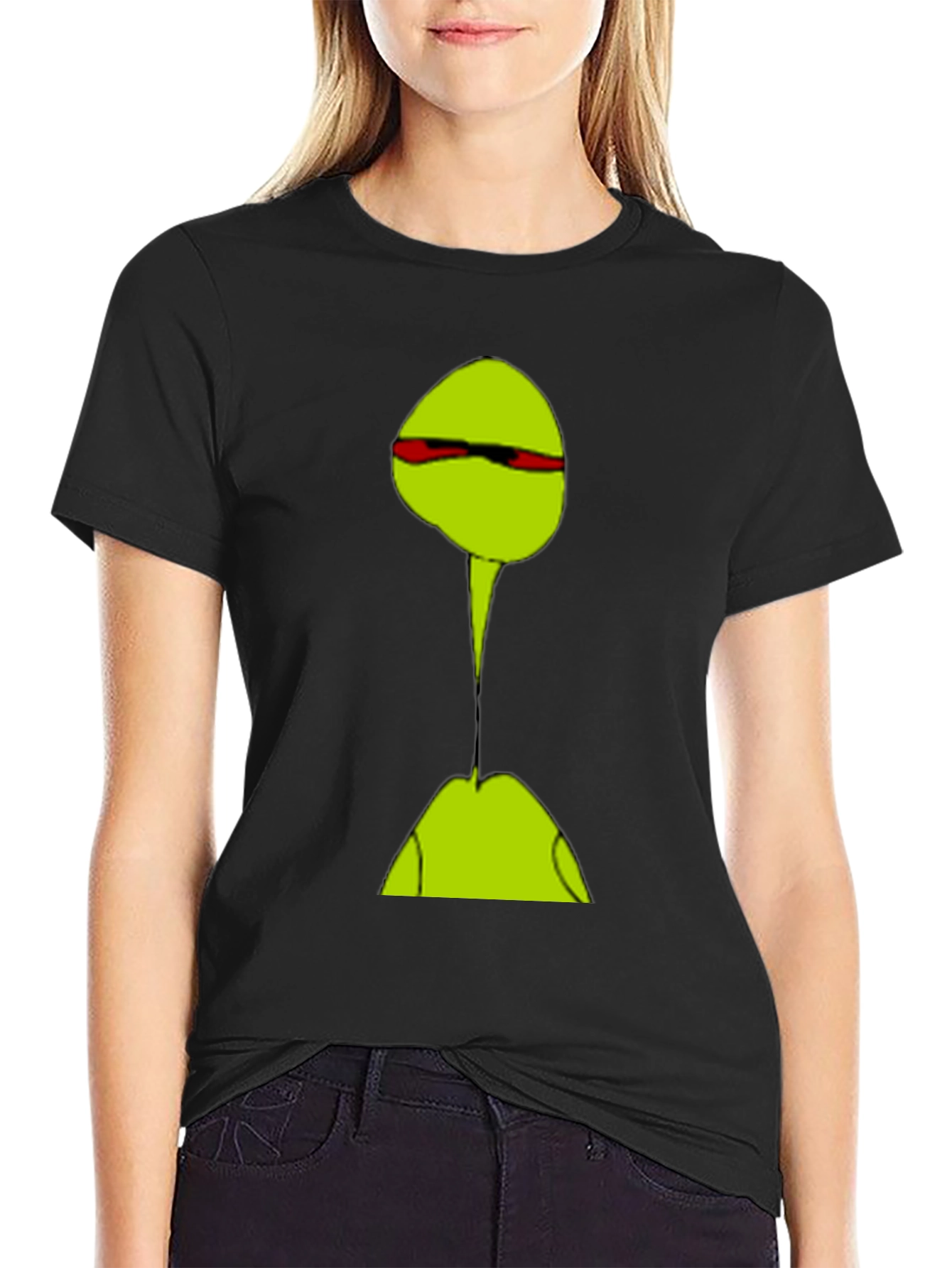 Abstract Green Character T-Shirt - Casual Black Tee