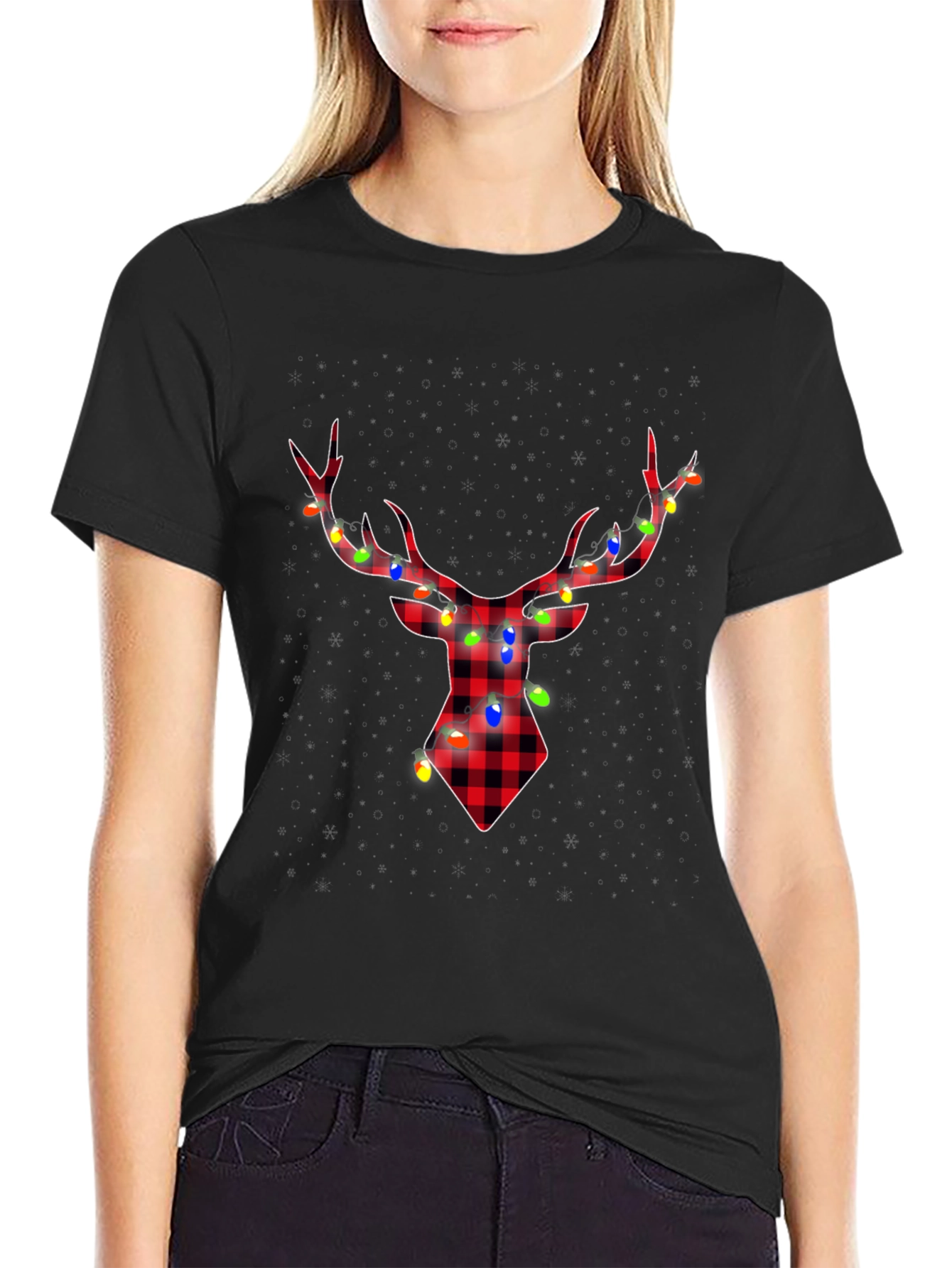 Plaid Deer with Lights Tee