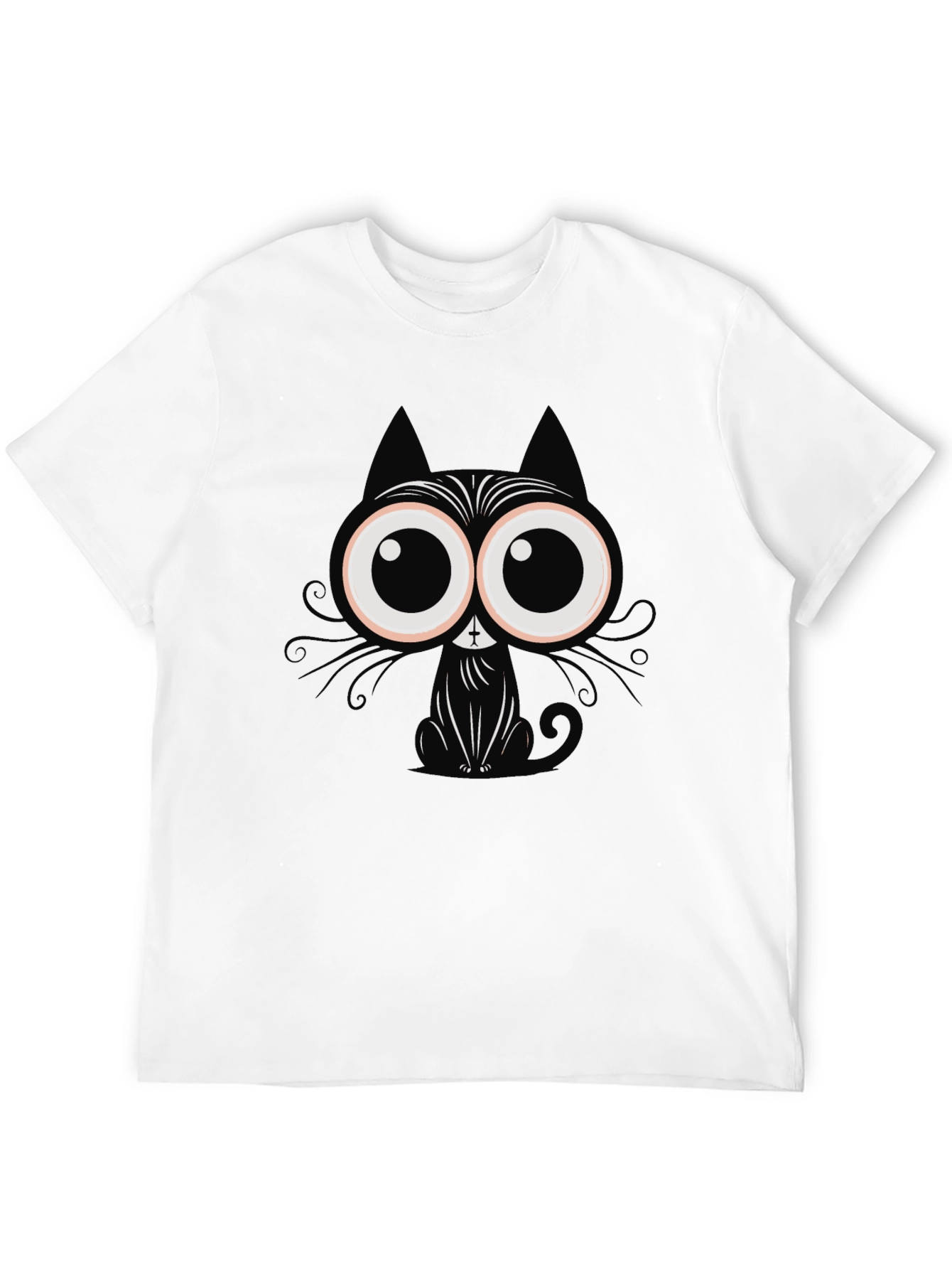 Cartoon Cat Graphic T-Shirt - Black