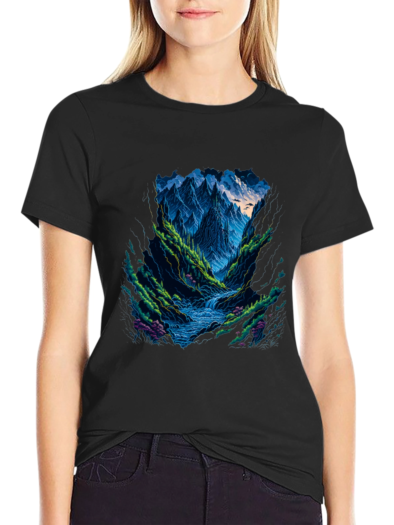 Mountain Stream Graphic Tee - Black