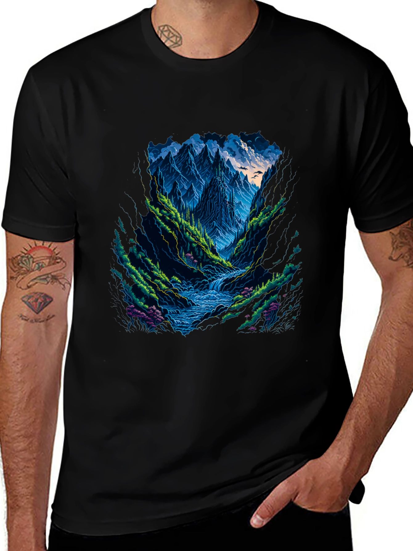 Mountain Stream Graphic Tee - Black