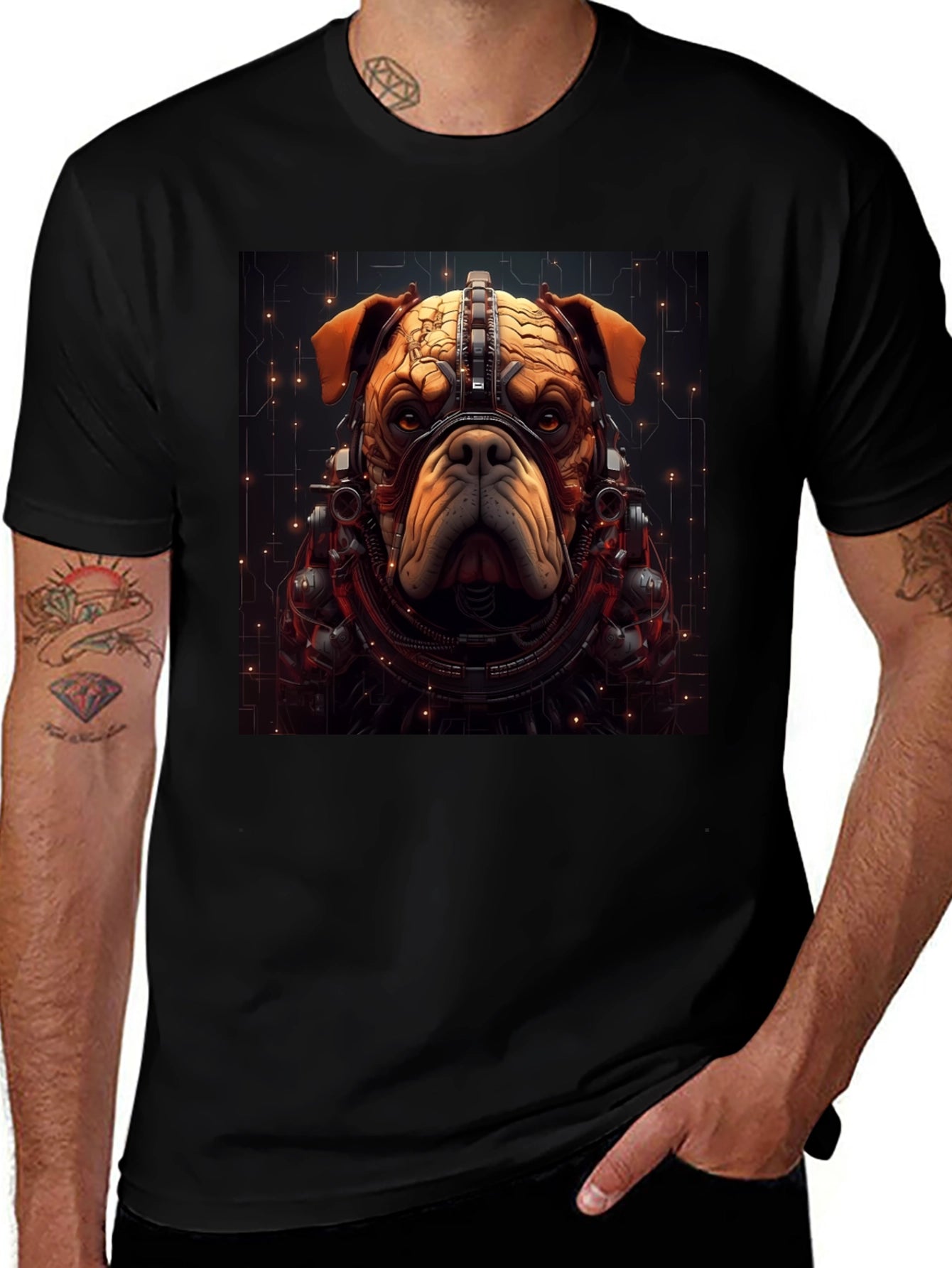 Cyber Bulldog T-Shirt - Futuristic Dog Design