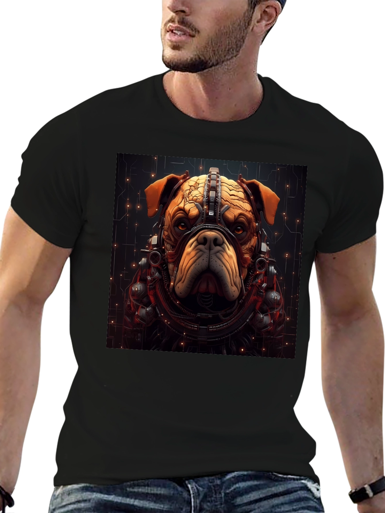 Cyber Bulldog T-Shirt - Futuristic Dog Design
