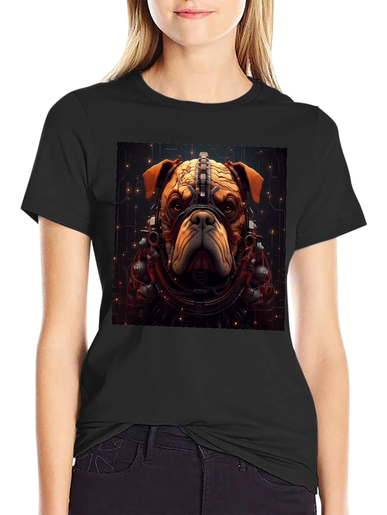 Cyber Bulldog T-Shirt - Futuristic Dog Design