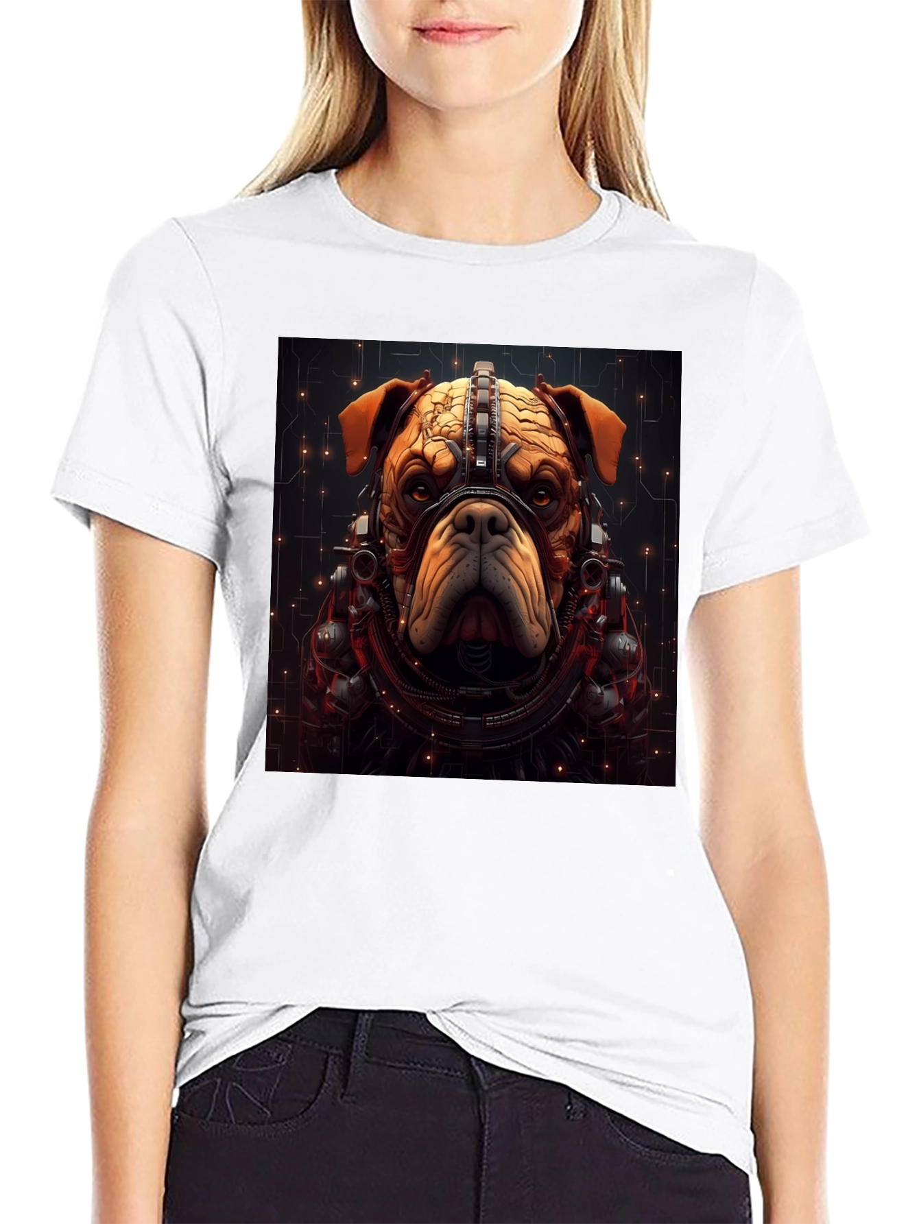Cyber Bulldog T-Shirt - Futuristic Dog Design