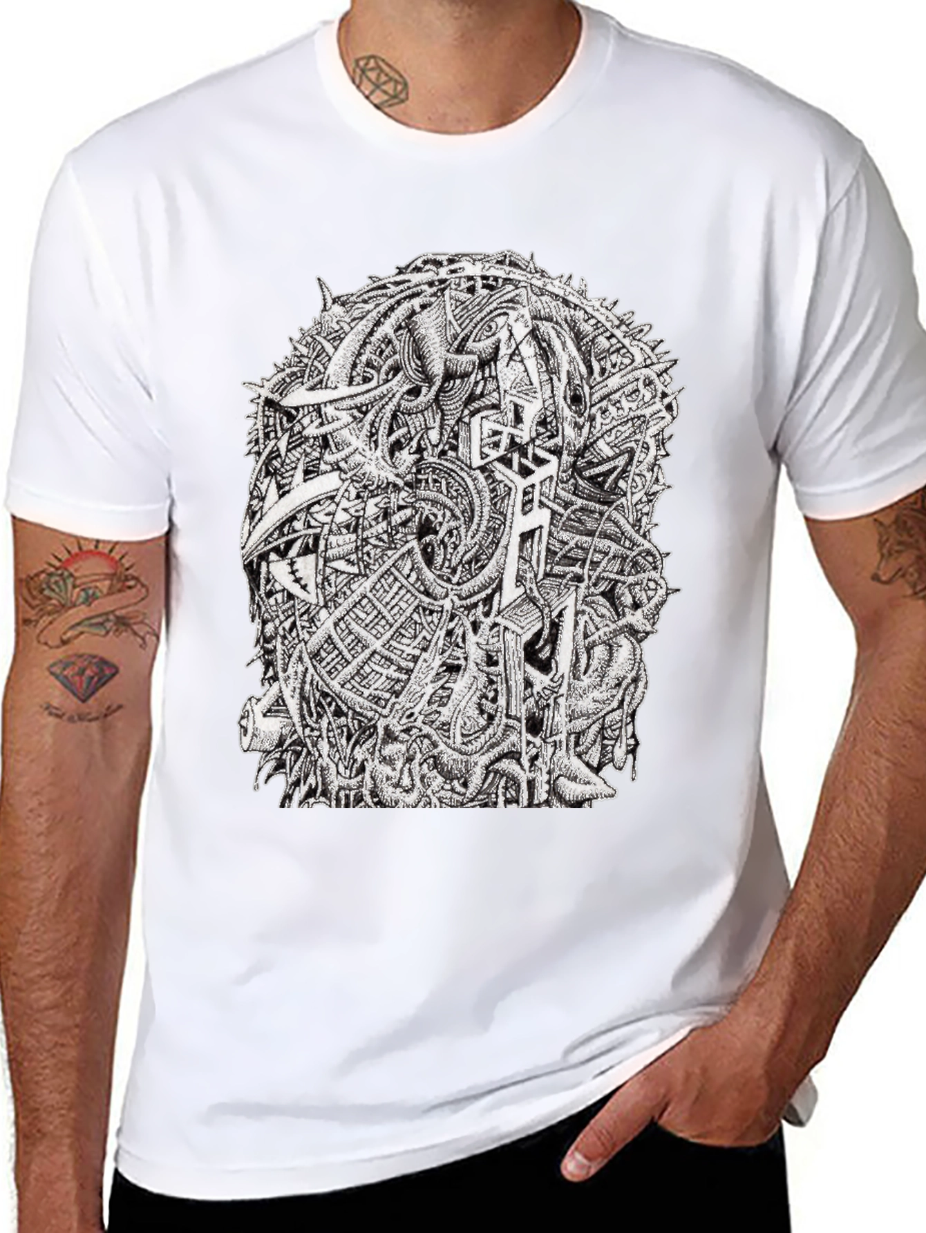 Abstract Graphic Tee - Black Crew Neck Cotton T-Shirt