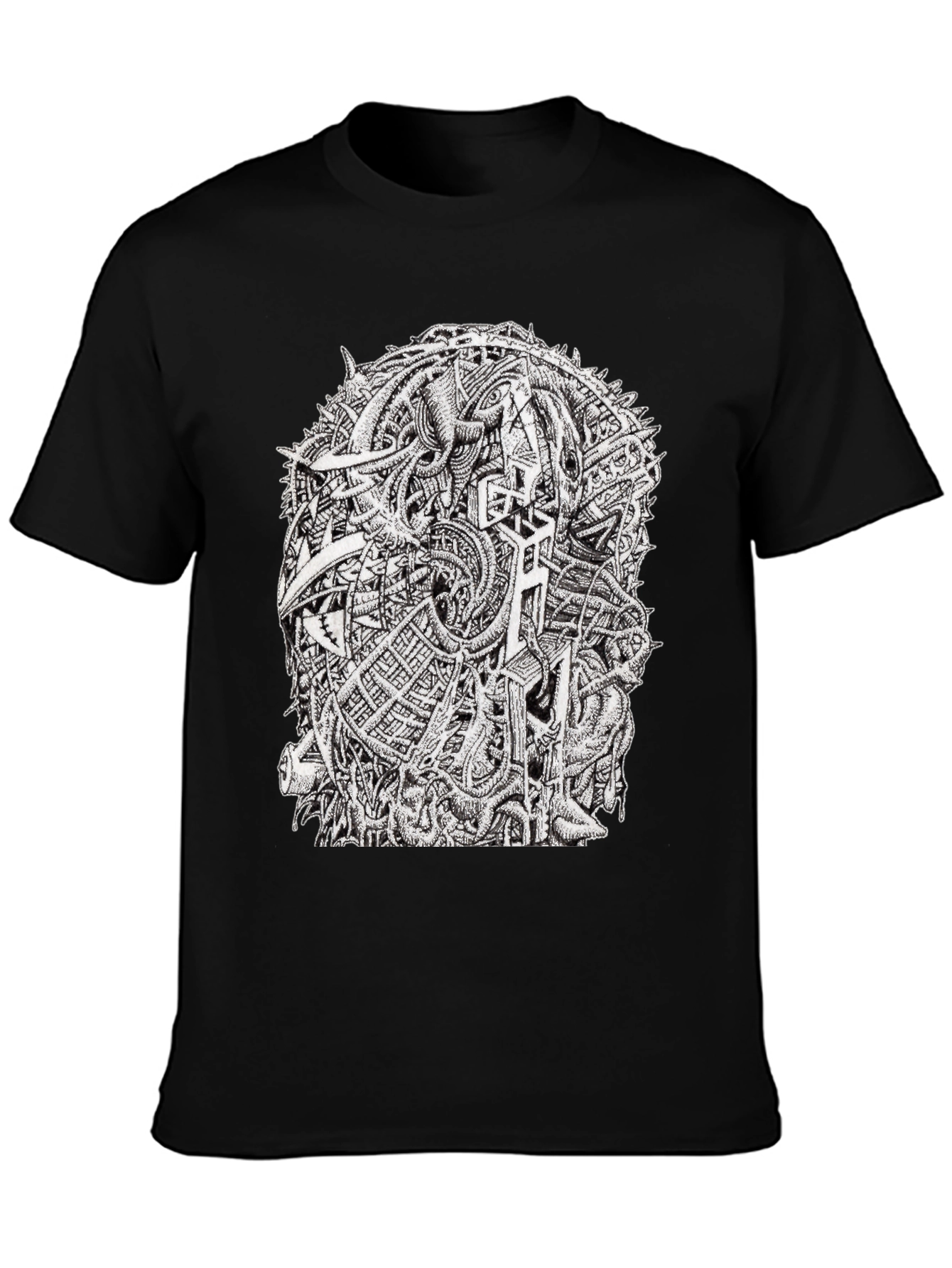 Abstract Graphic Tee - Black Crew Neck Cotton T-Shirt