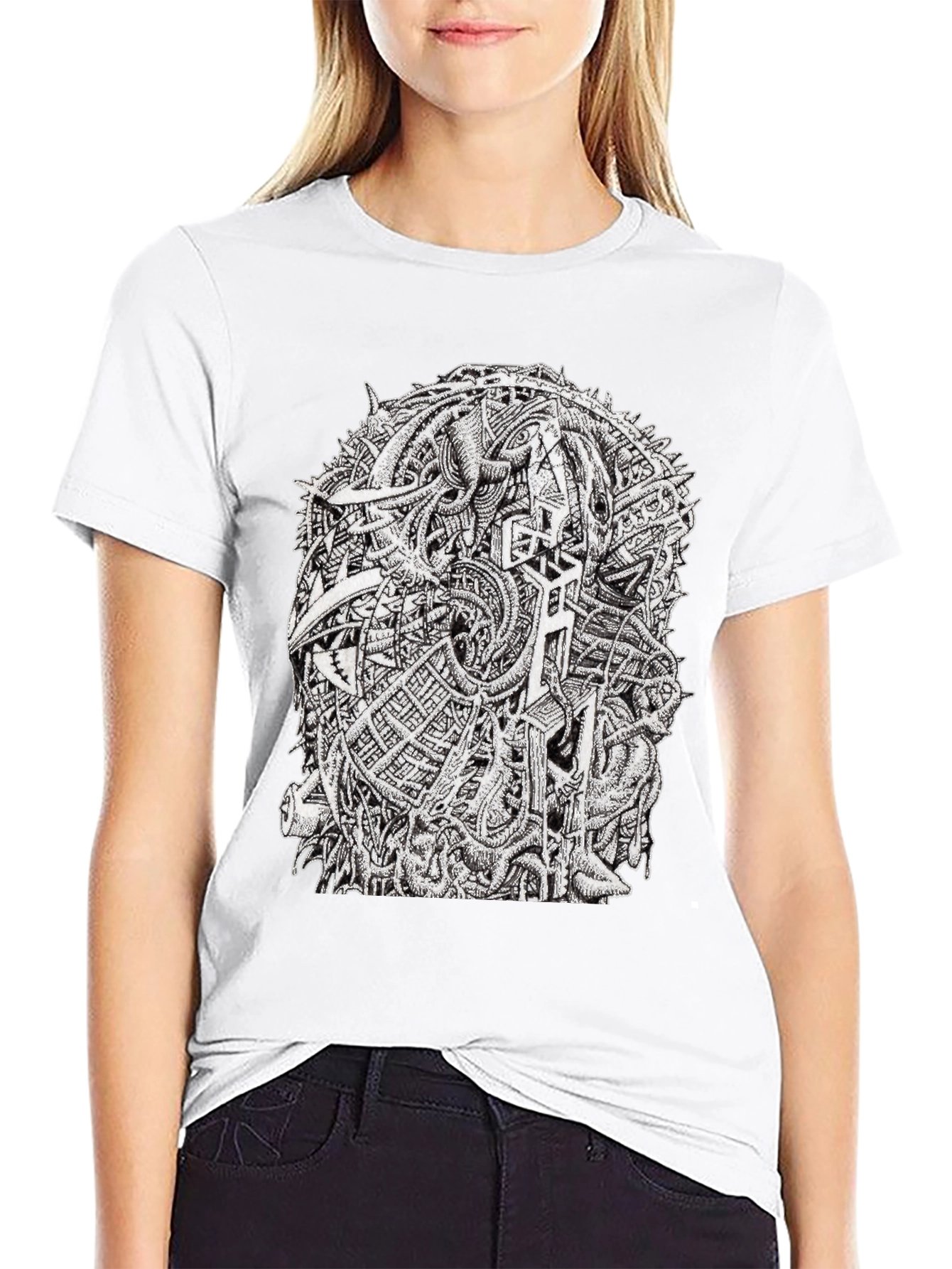 Abstract Graphic Tee - Black Crew Neck Cotton T-Shirt