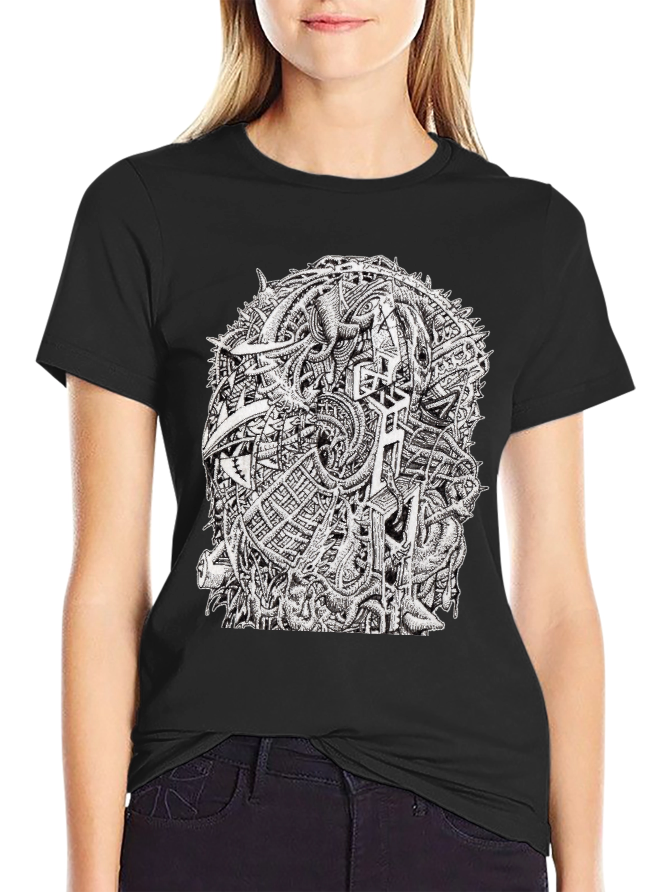 Abstract Graphic Tee - Black Crew Neck Cotton T-Shirt