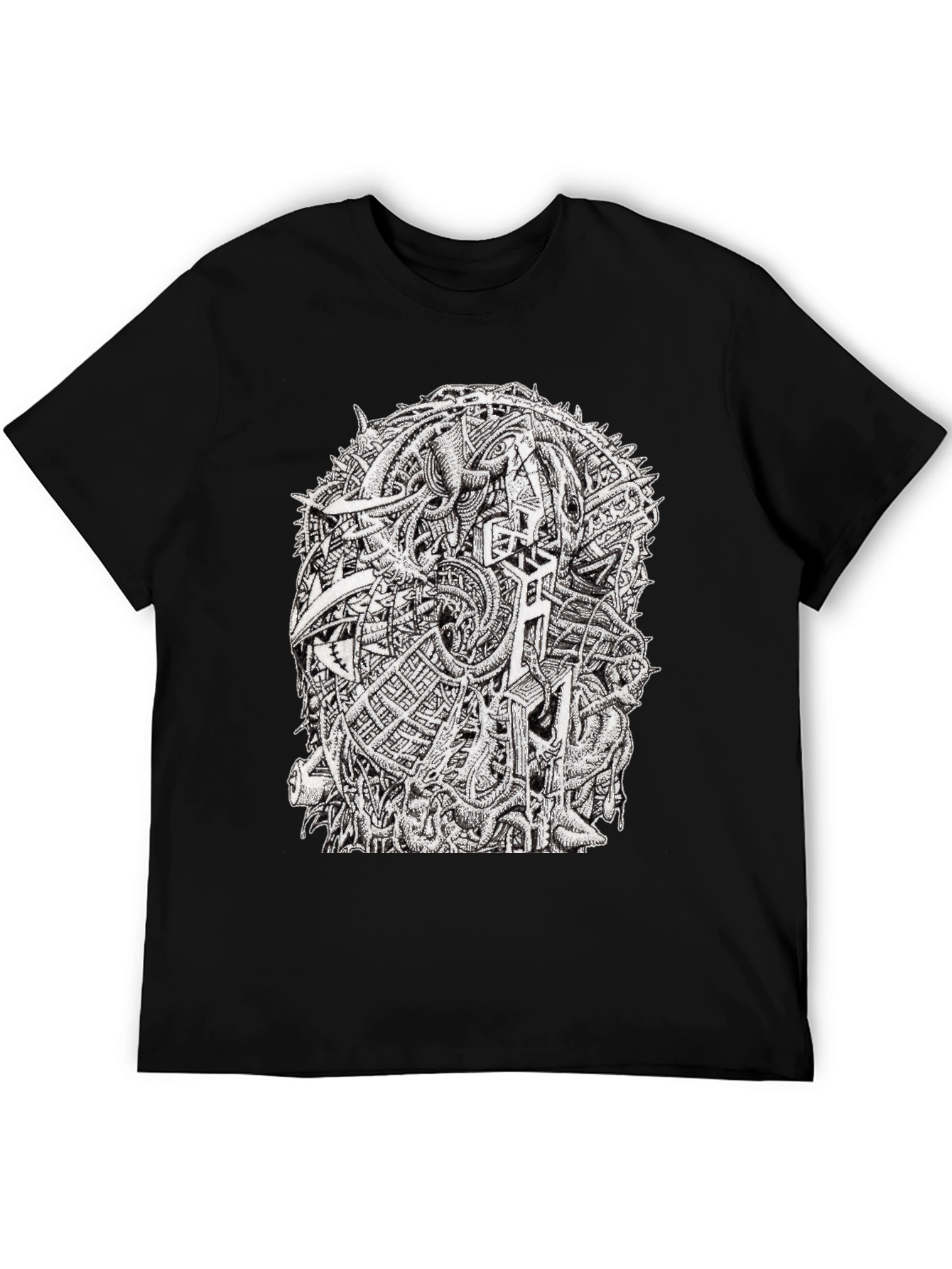 Abstract Graphic Tee - Black Crew Neck Cotton T-Shirt