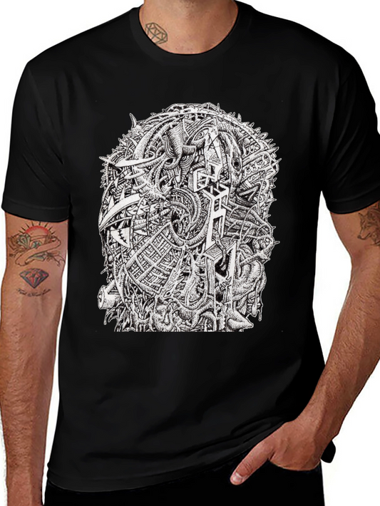 Abstract Graphic Tee - Black Crew Neck Cotton T-Shirt