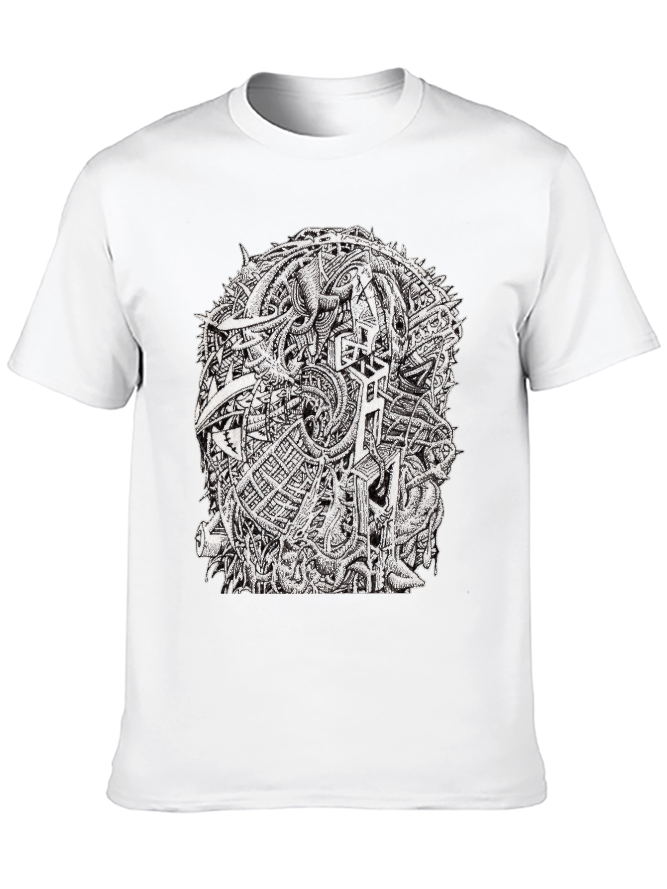 Abstract Graphic Tee - Black Crew Neck Cotton T-Shirt