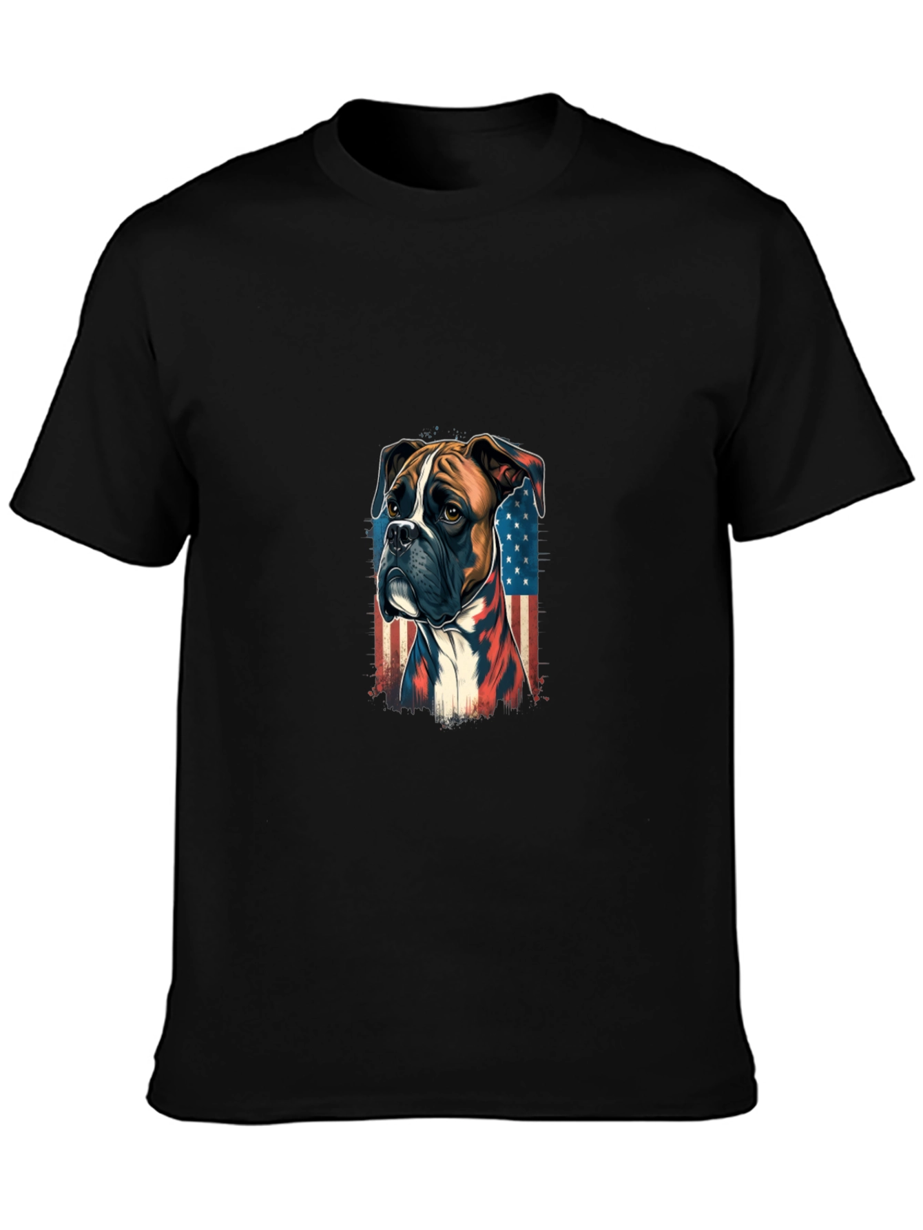 Patriotic Boxer Dog Graphic Tee - Black