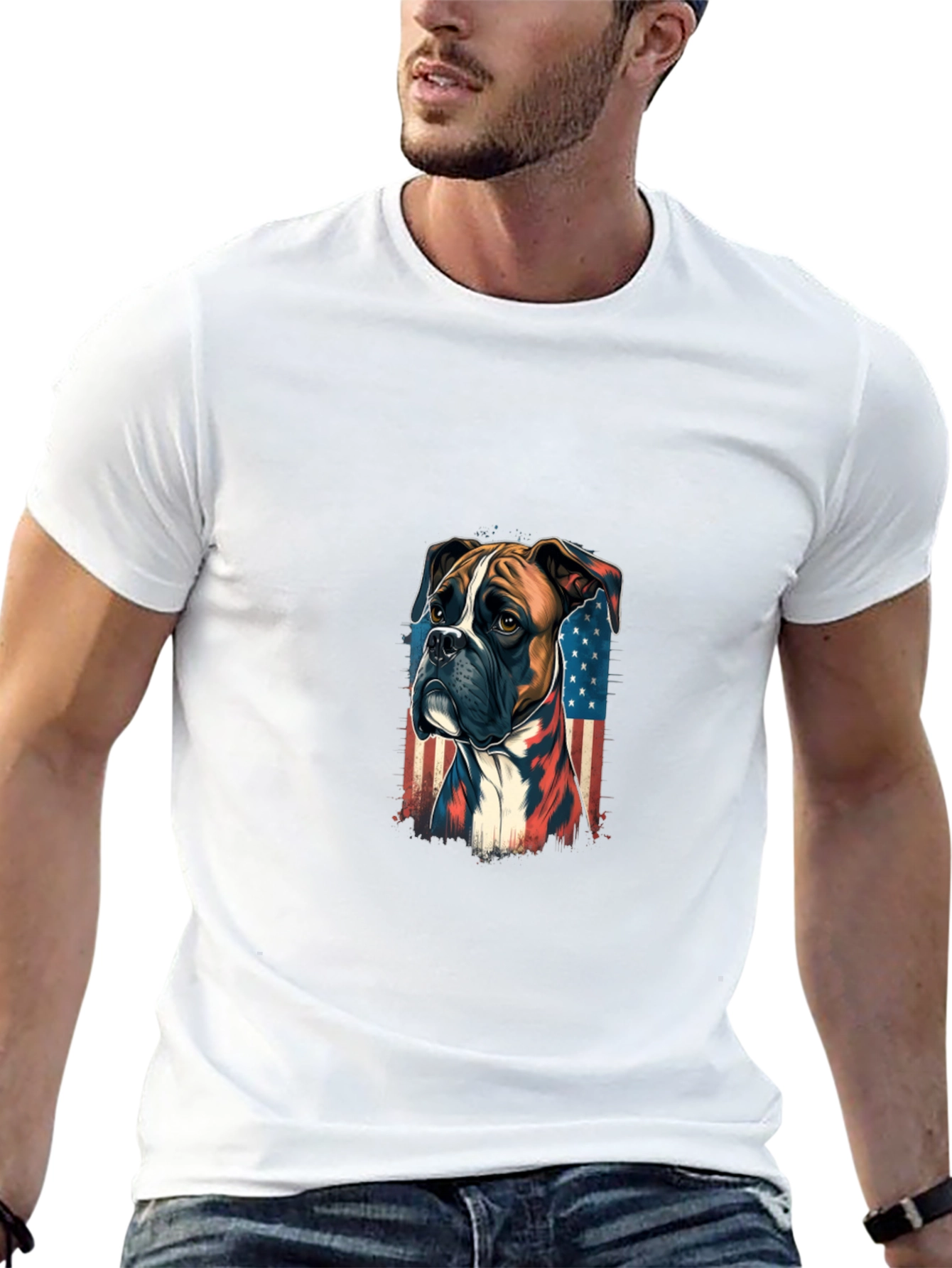 Patriotic Boxer Dog Graphic Tee - Black