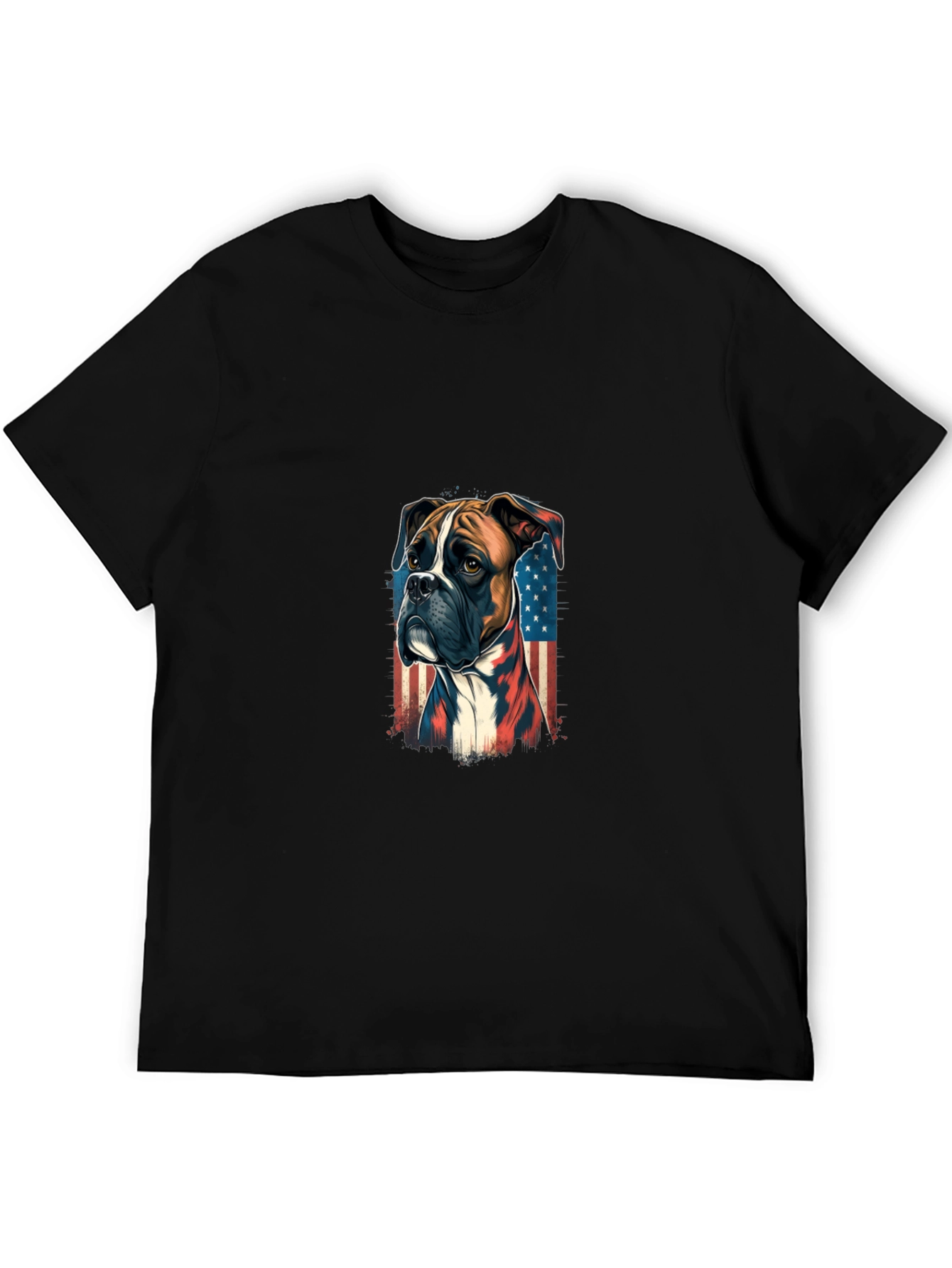 Patriotic Boxer Dog Graphic Tee - Black