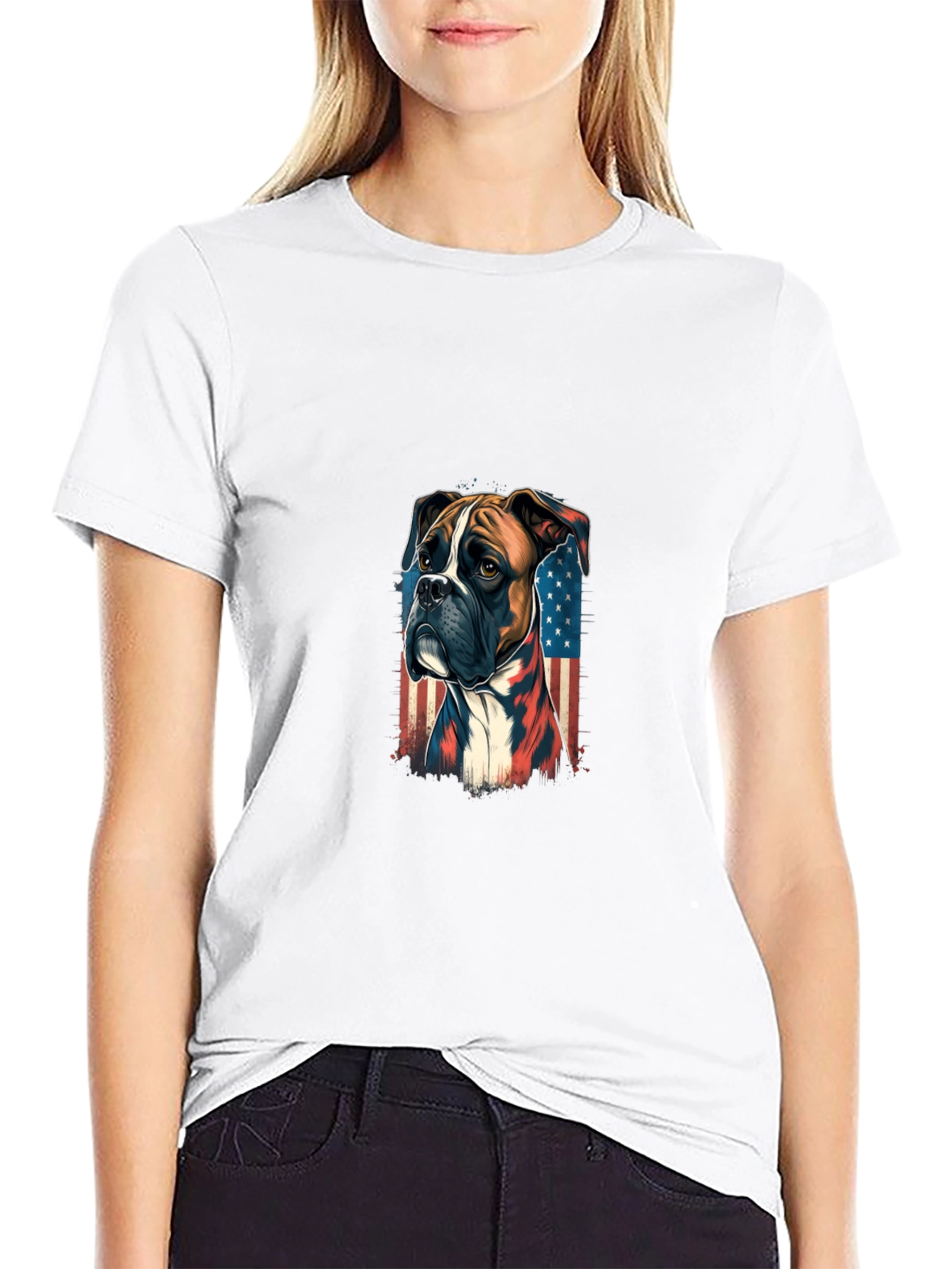 Patriotic Boxer Dog Graphic Tee - Black