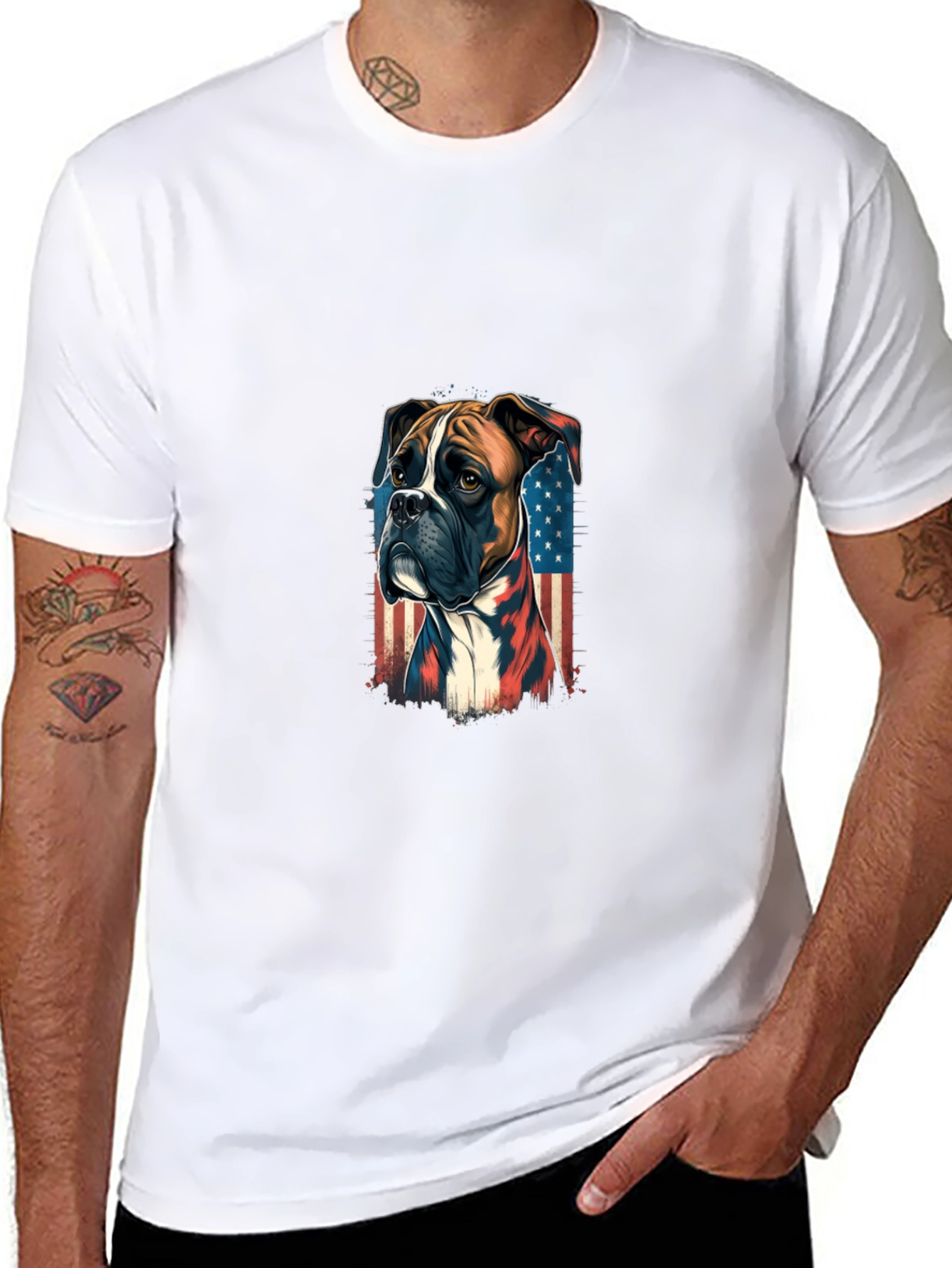 Patriotic Boxer Dog Graphic Tee - Black