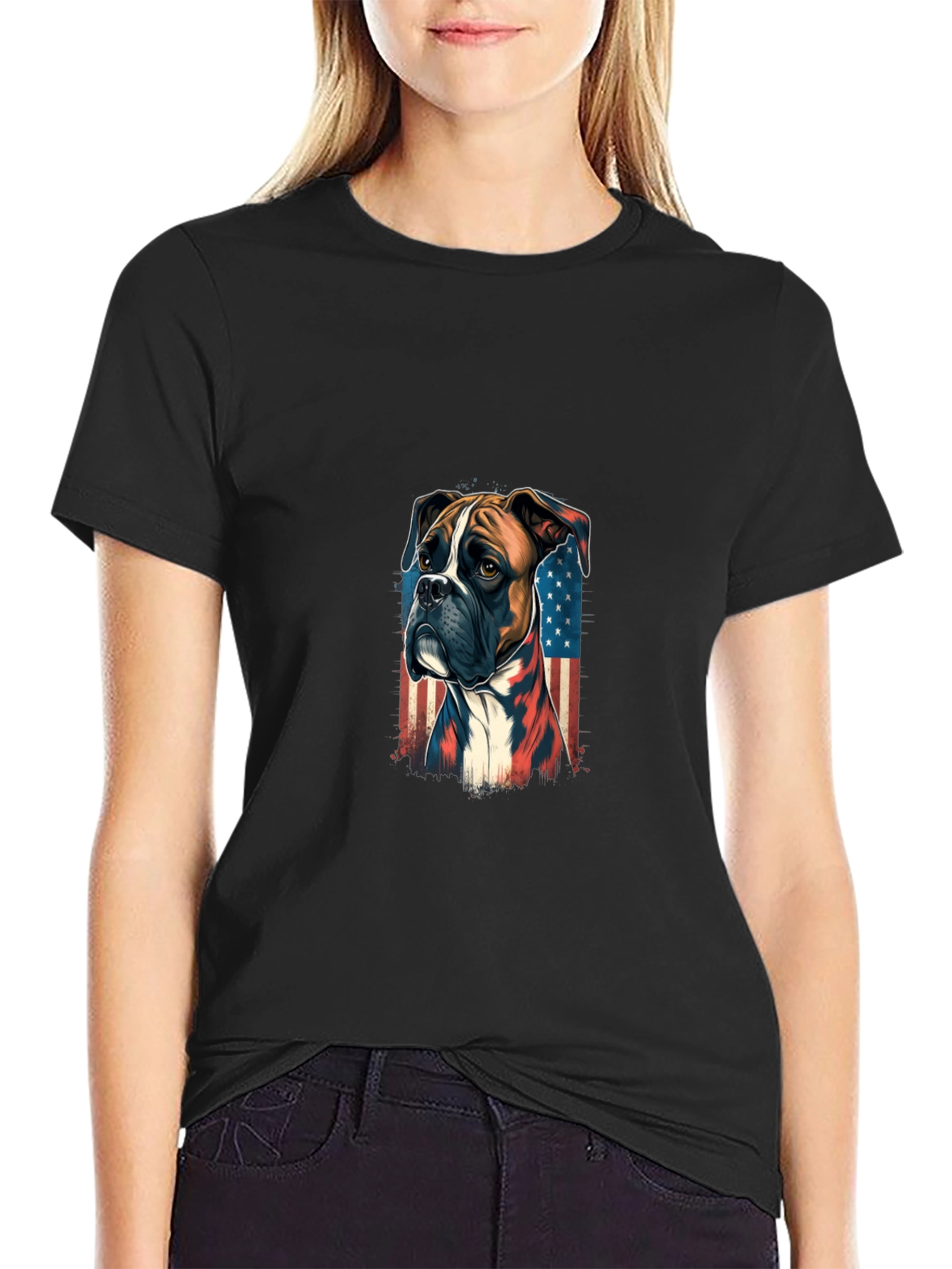 Patriotic Boxer Dog Graphic Tee - Black