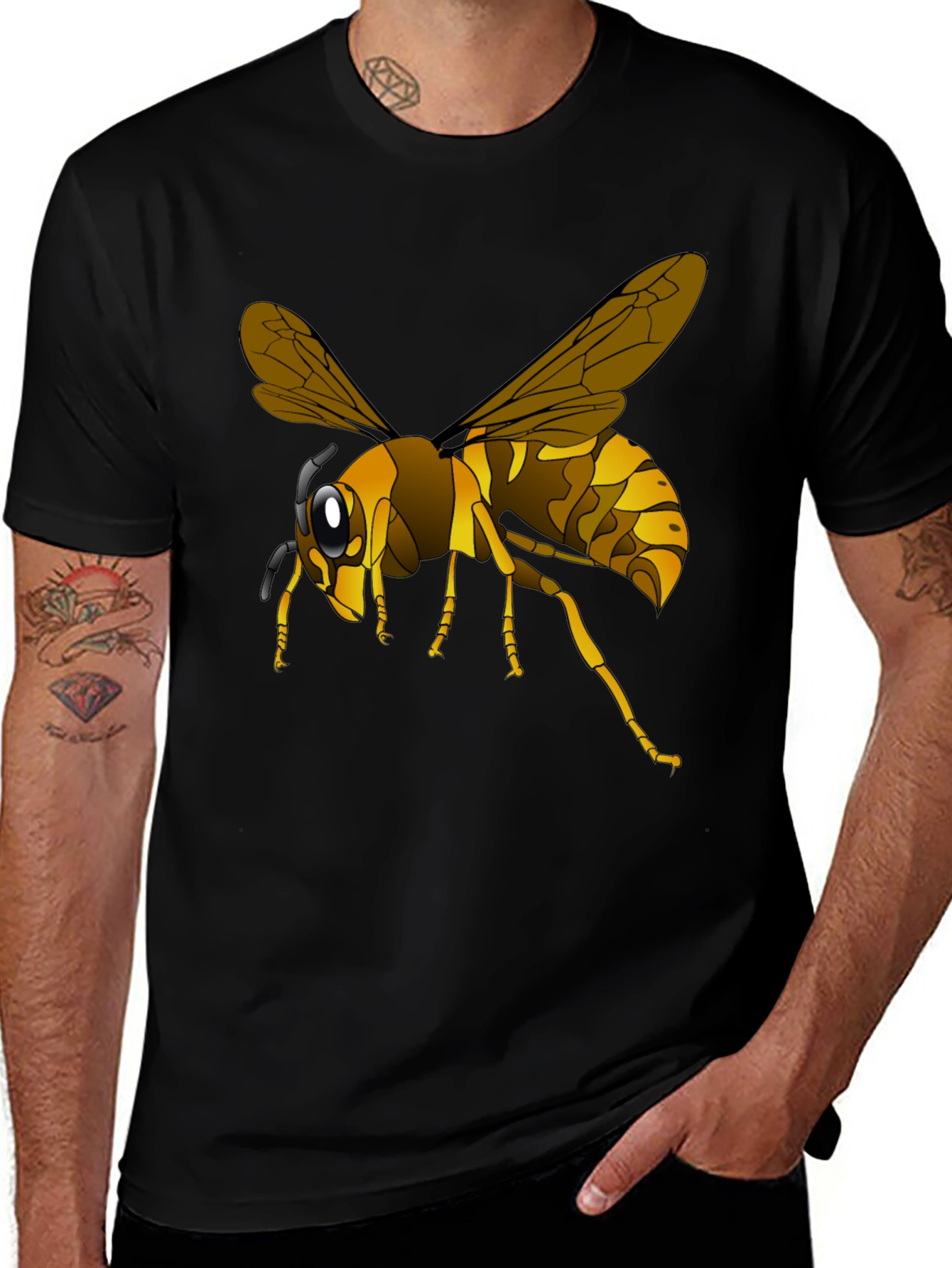 Wasp Graphic Black T-Shirt - Insect Lover Tee