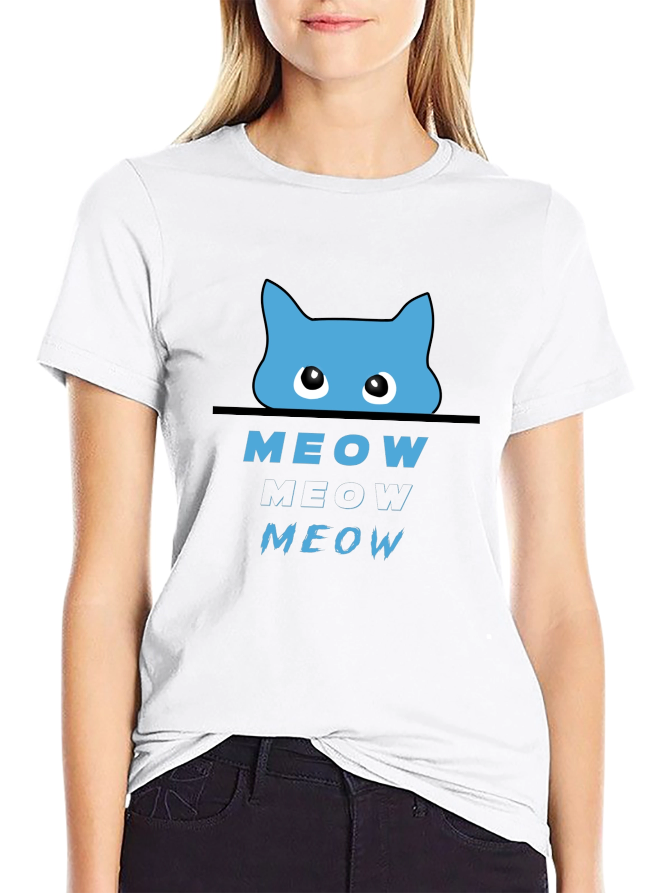 Meow Cat Graphic T-Shirt - Black