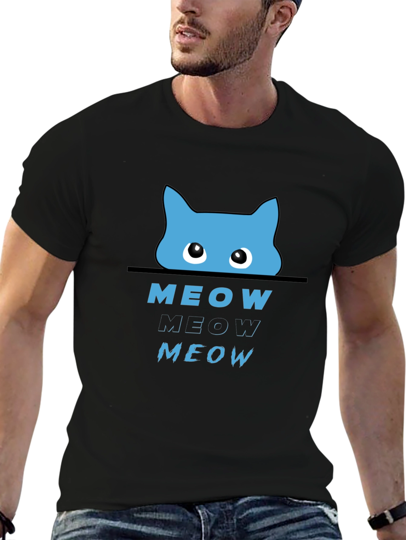 Meow Cat Graphic T-Shirt - Black