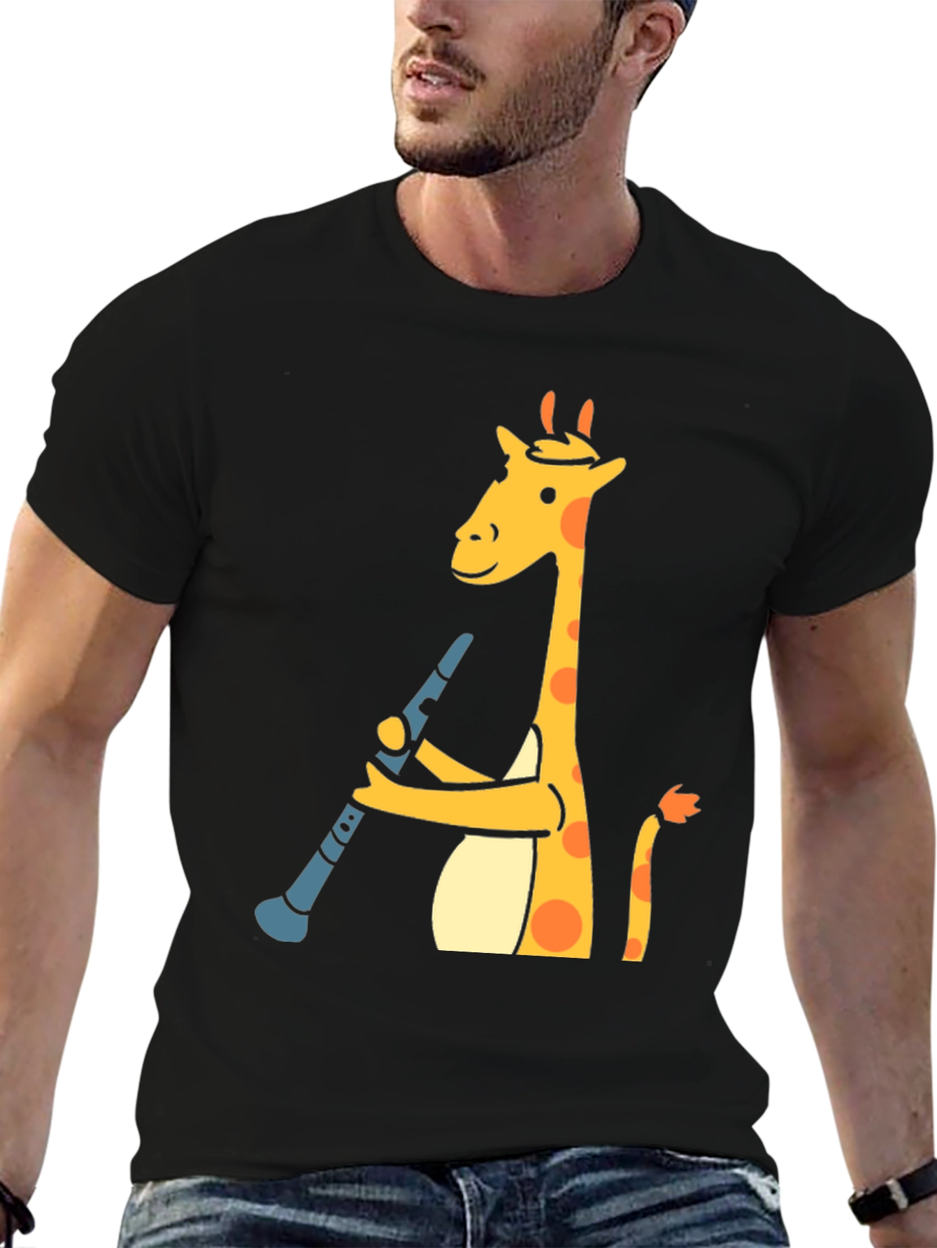 Giraffe Clarinet Player T-Shirt - Black
