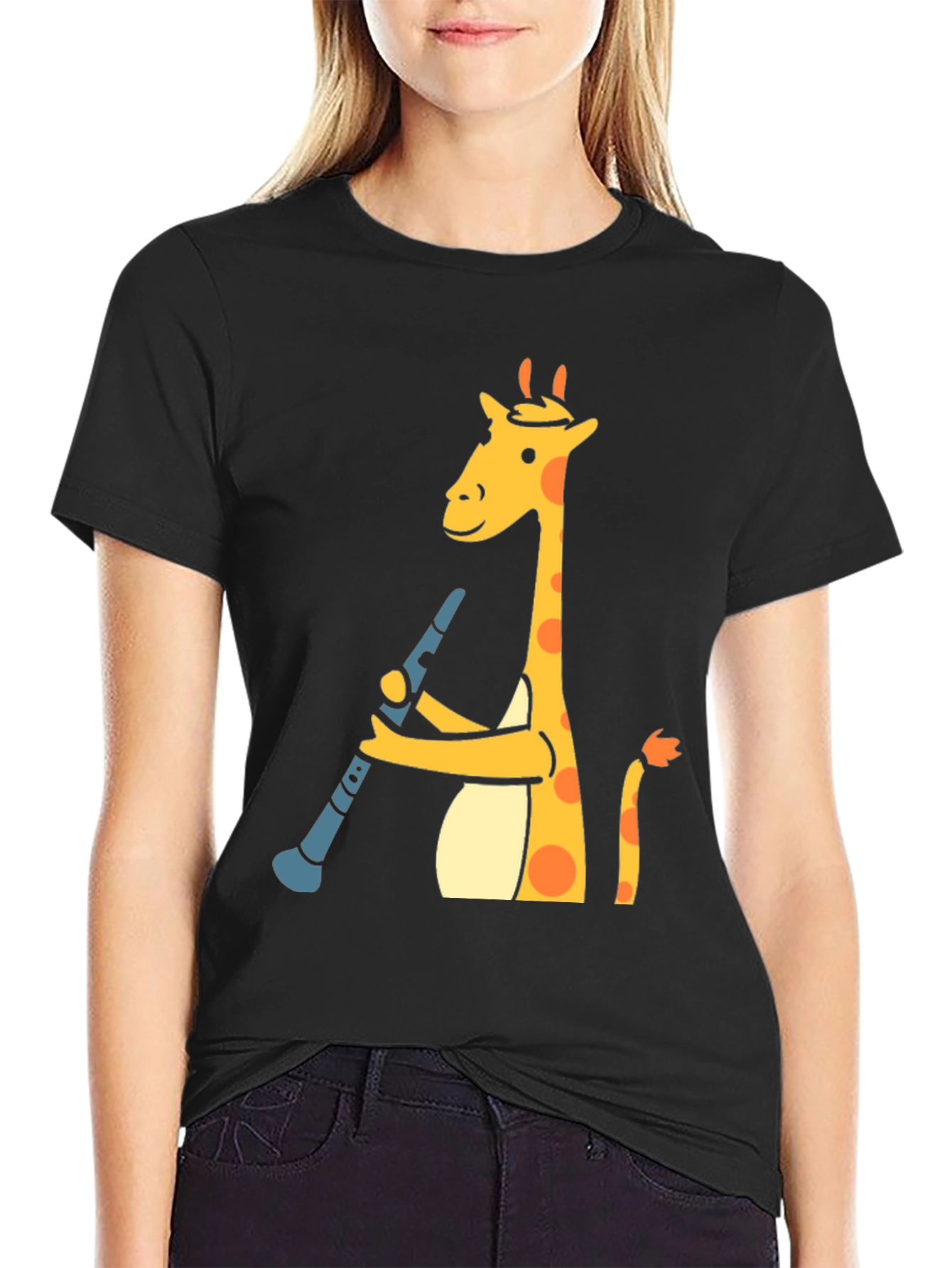 Giraffe Clarinet Player T-Shirt - Black