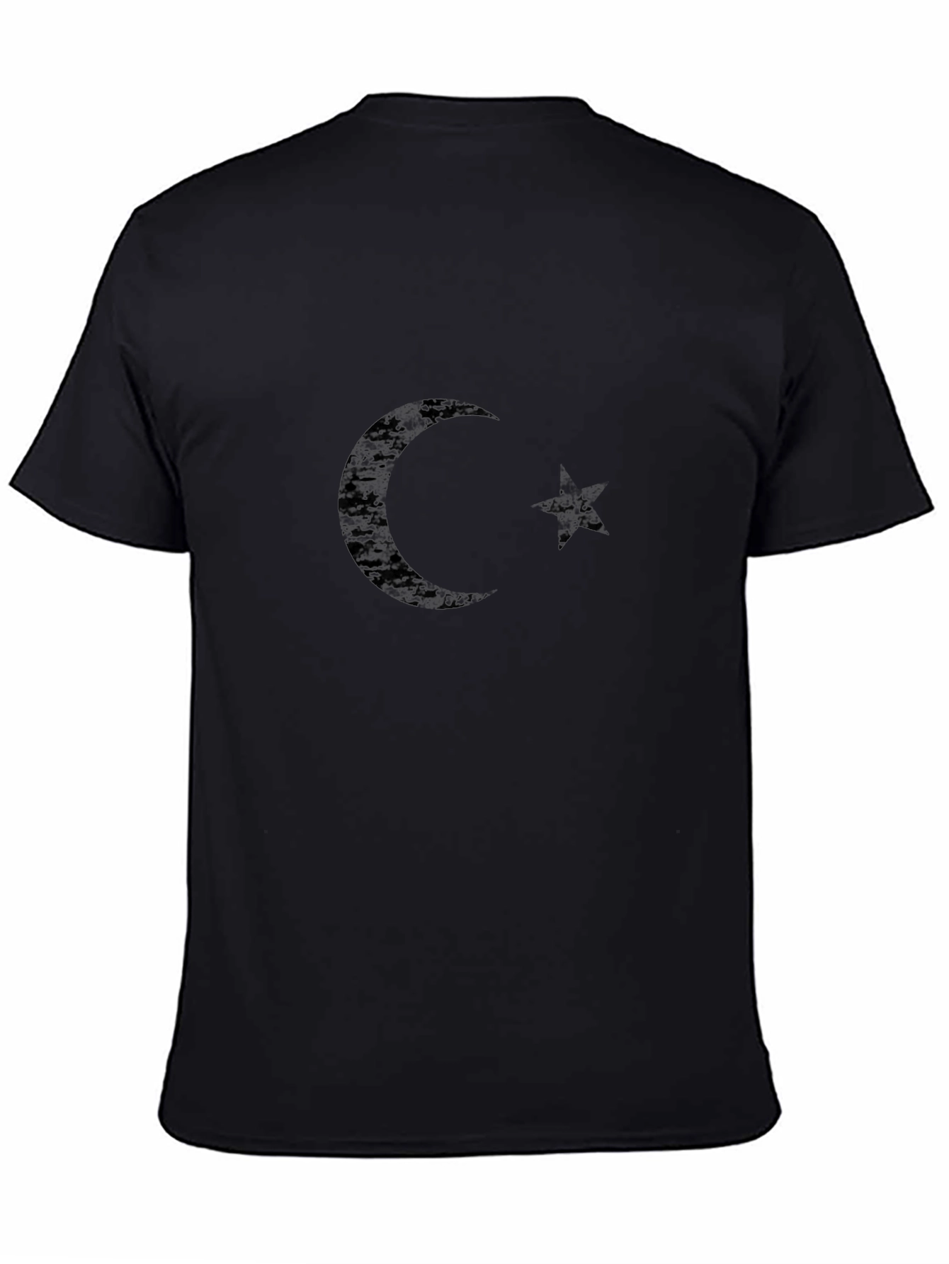 Distressed Crescent Moon & Star Black T-Shirt