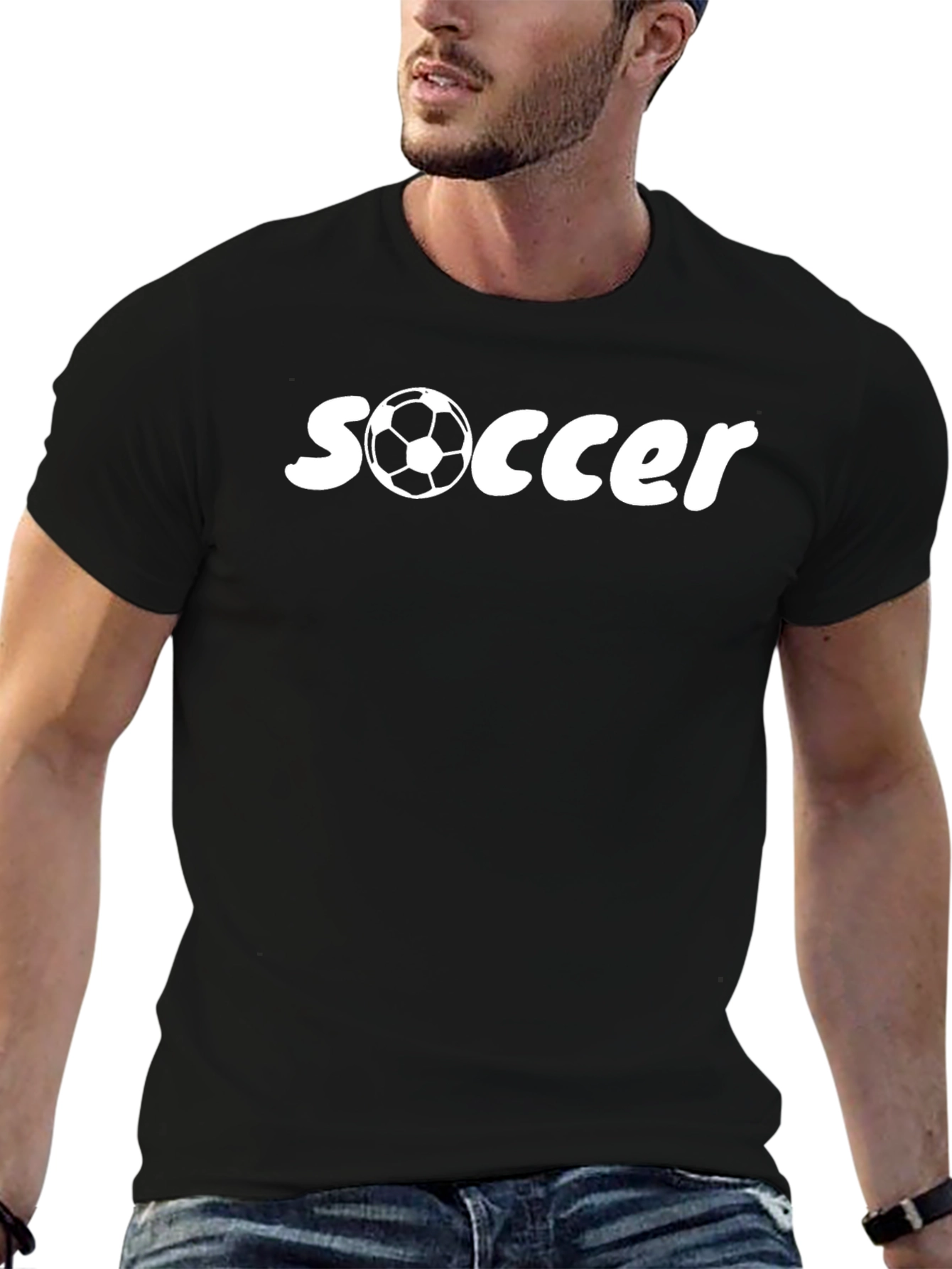 Soccer Graphic Tee - Black Cotton T-Shirt