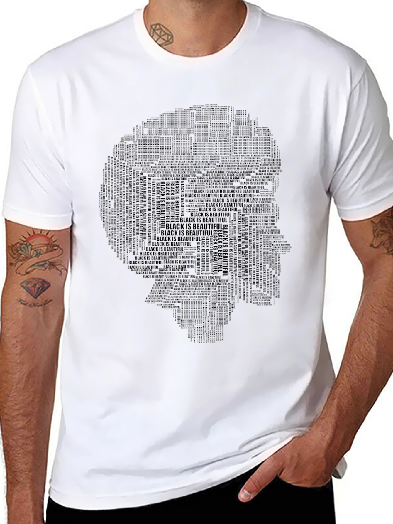 Black Is Beautiful Text Portrait T-Shirt