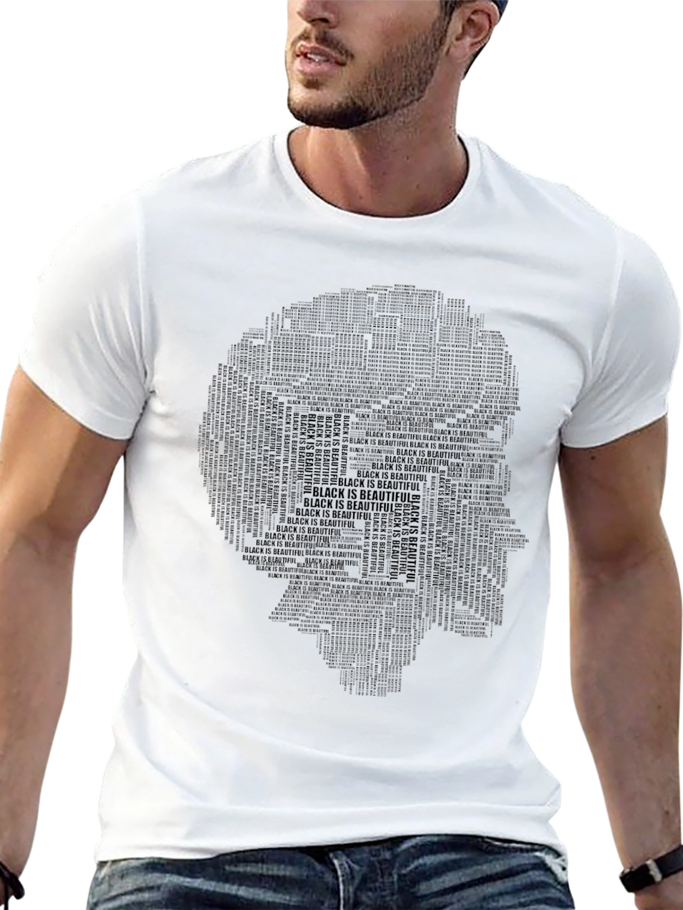 Black Is Beautiful Text Portrait T-Shirt
