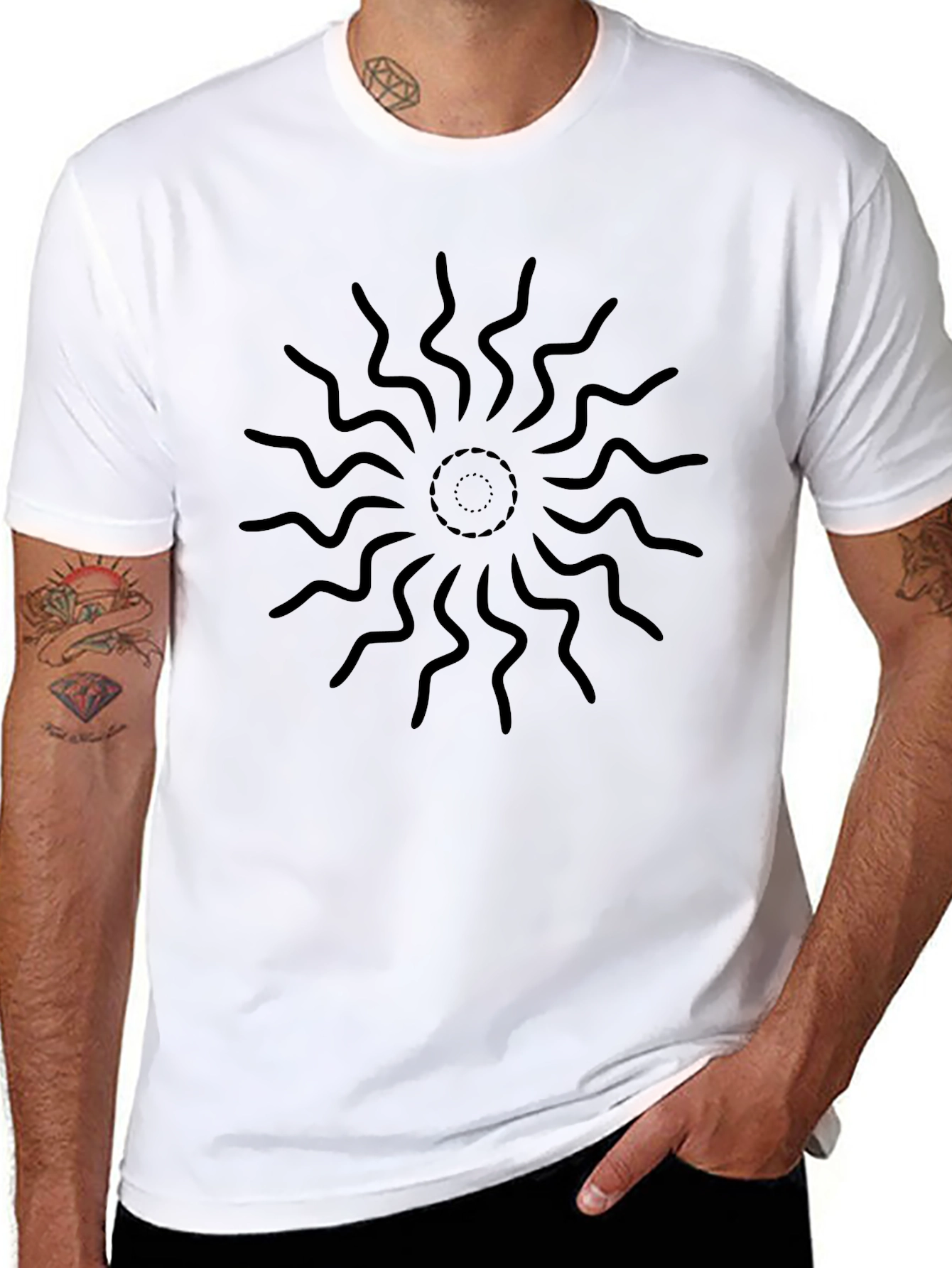 Black Graphic Tee - Sunburst Design