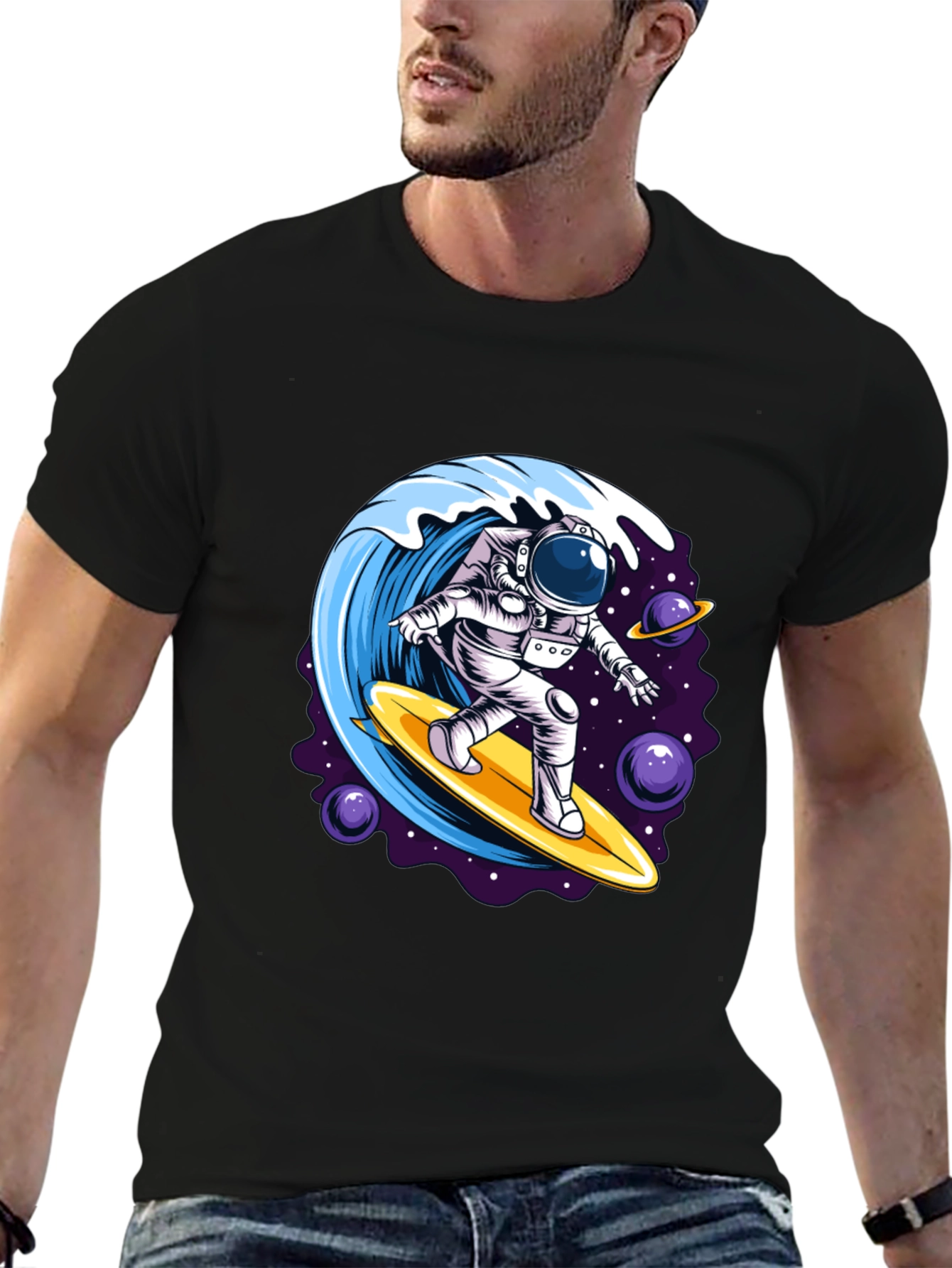 Astronaut Surfing Wave Graphic T-Shirt