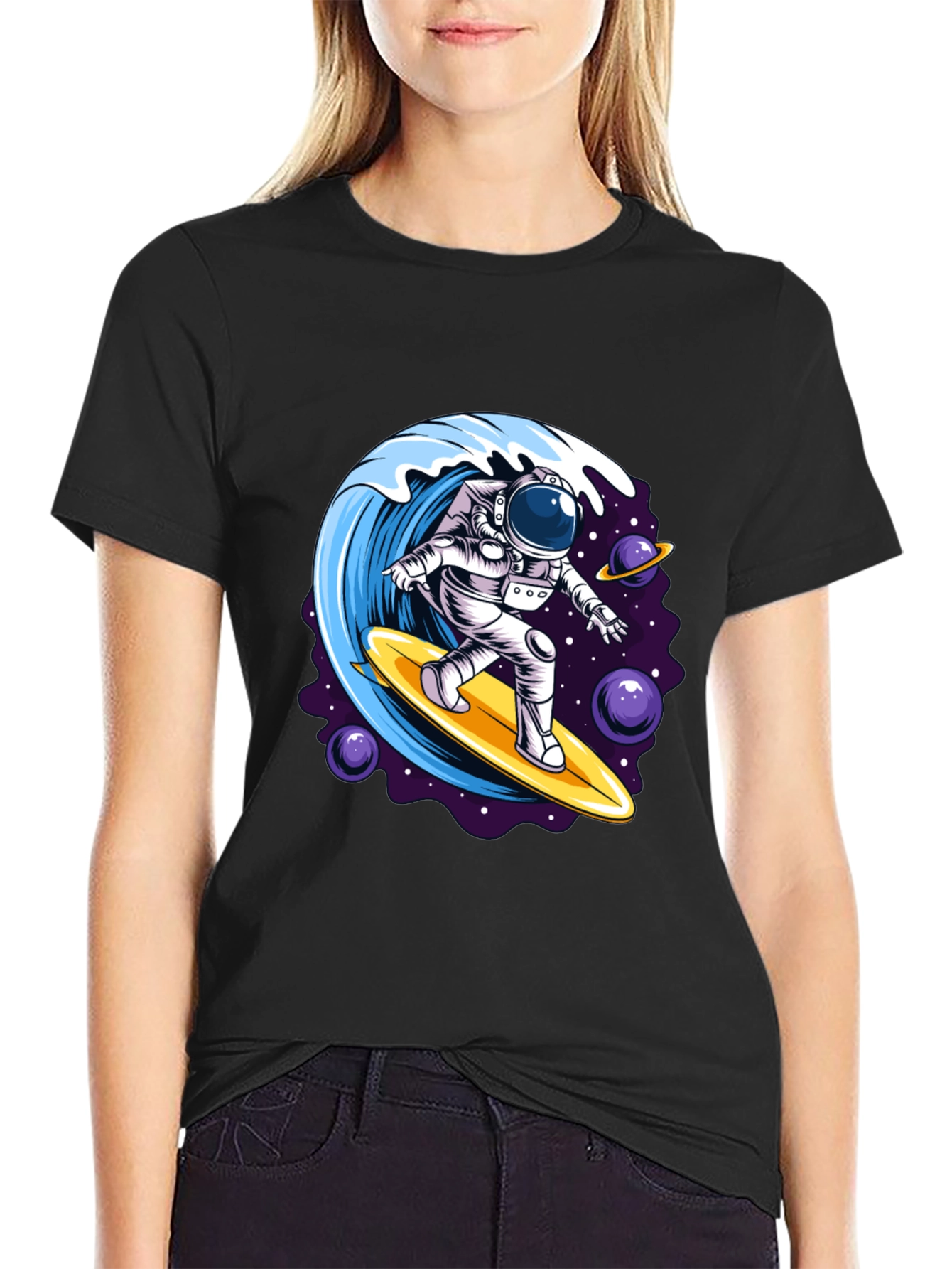 Astronaut Surfing Wave Graphic T-Shirt