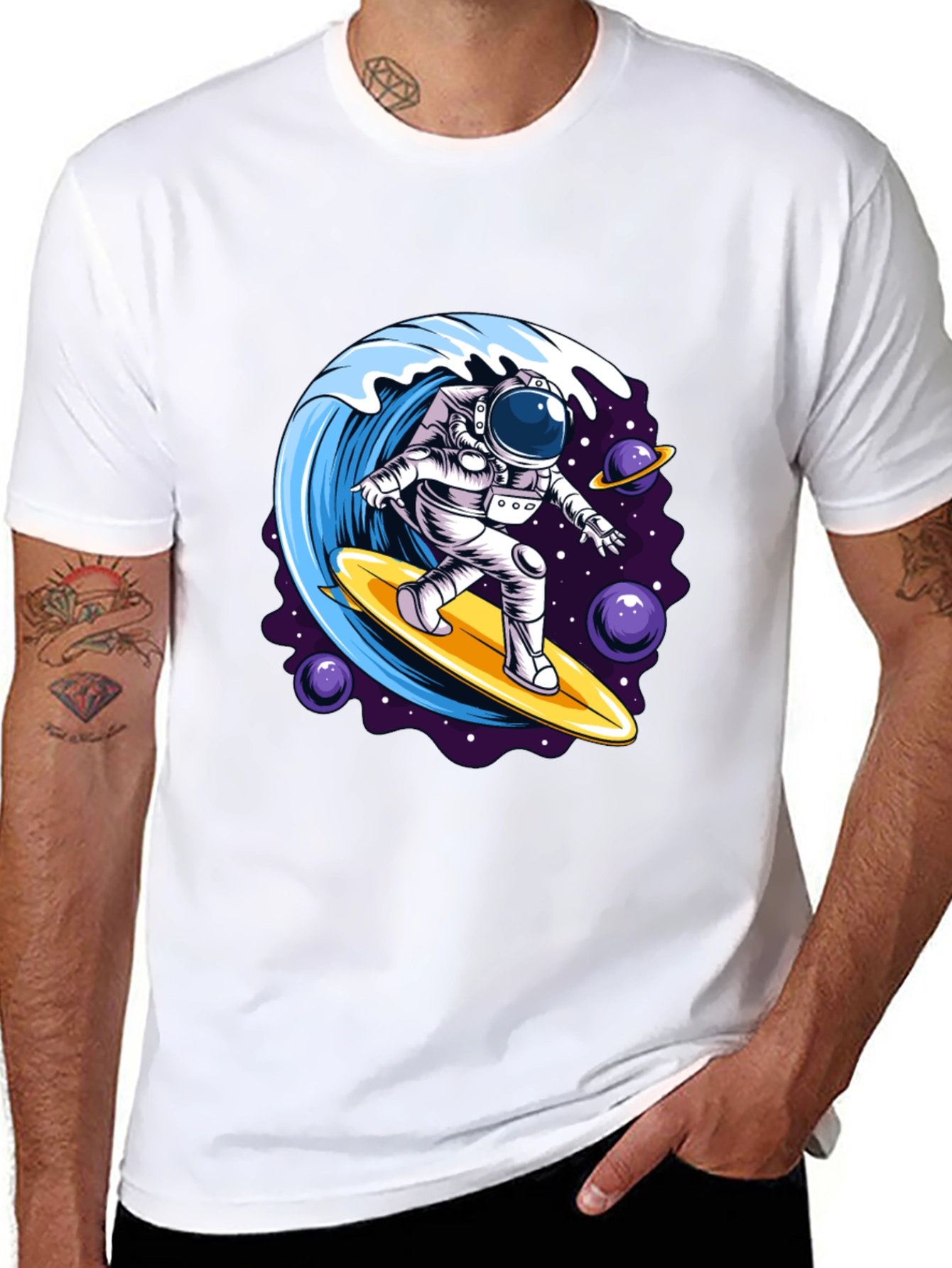 Astronaut Surfing Wave Graphic T-Shirt