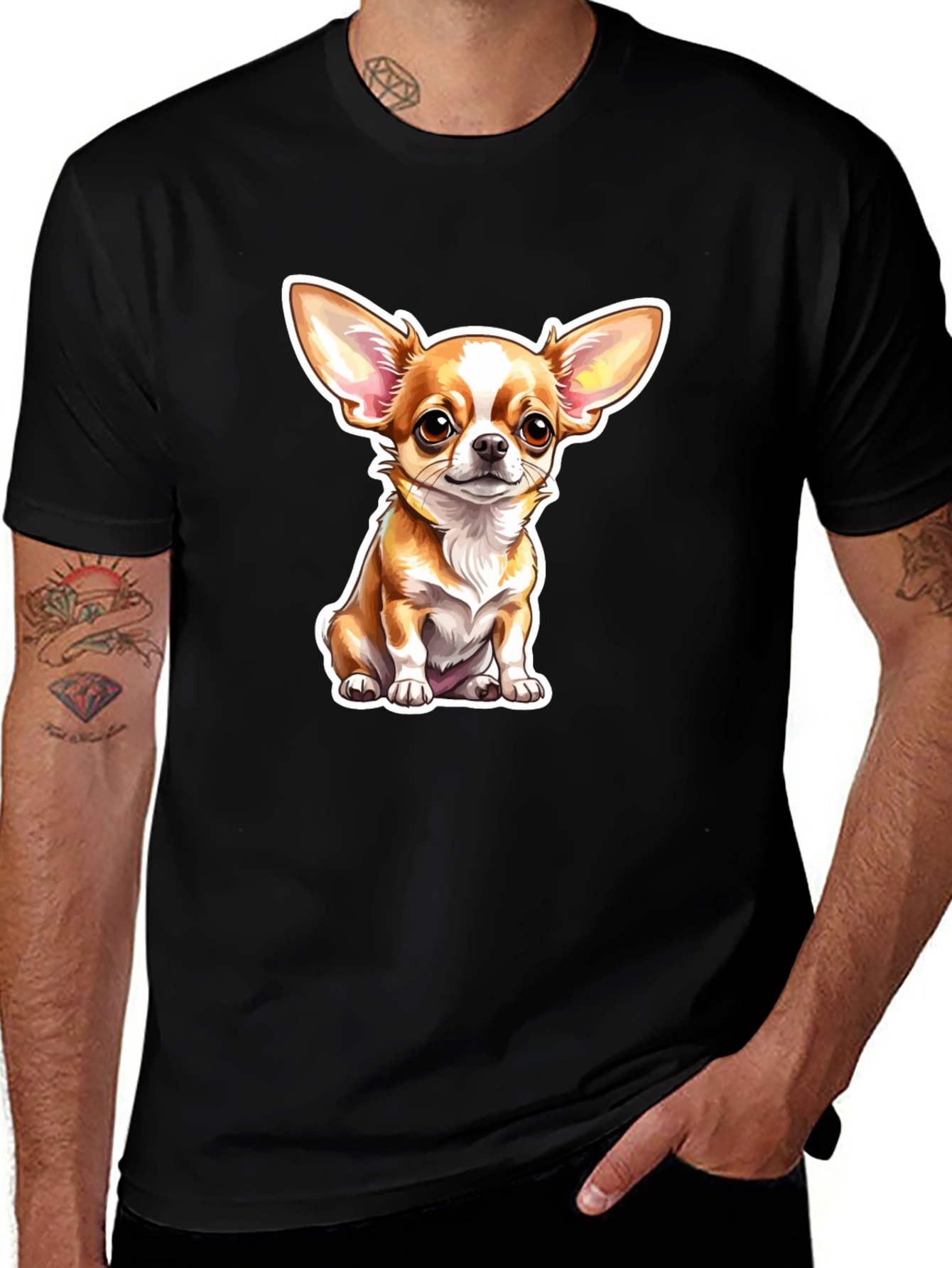 Chihuahua Dog Cartoon Graphic Black T-Shirt