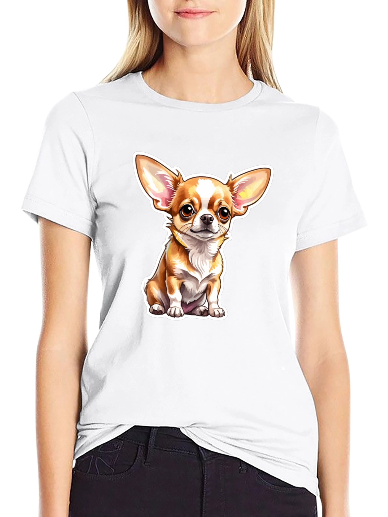 Chihuahua Dog Cartoon Graphic Black T-Shirt