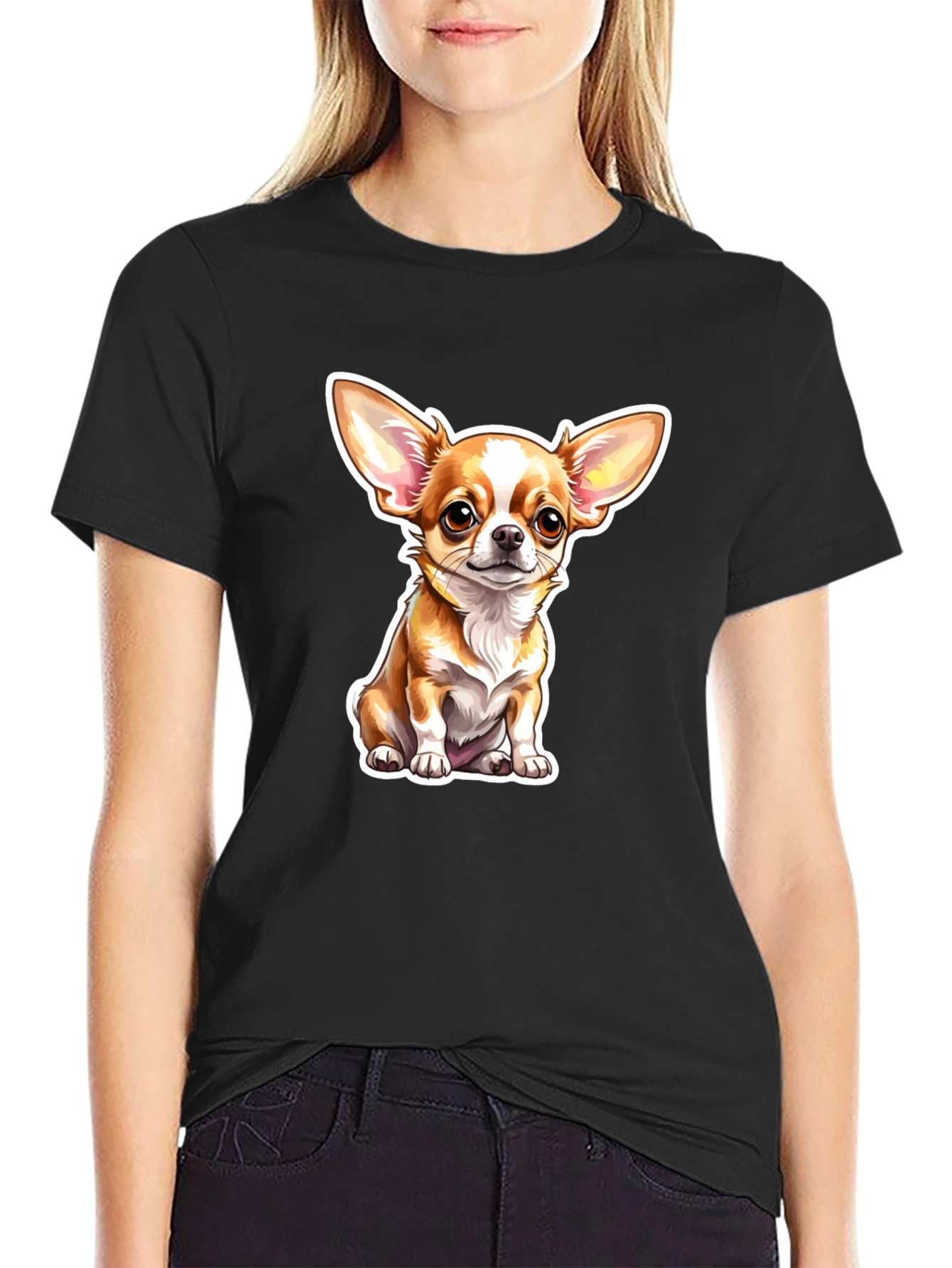 Chihuahua Dog Cartoon Graphic Black T-Shirt