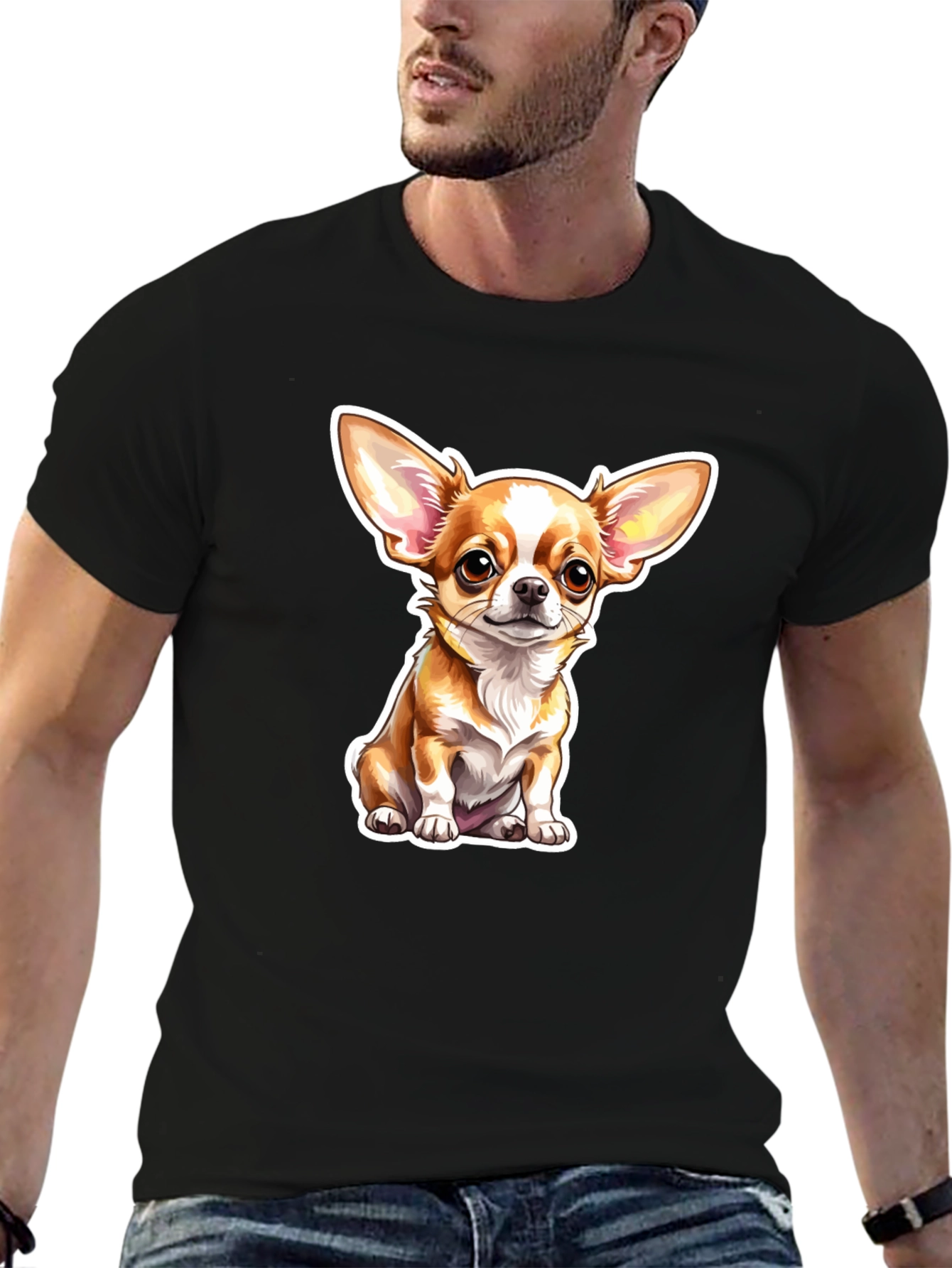 Chihuahua Dog Cartoon Graphic Black T-Shirt