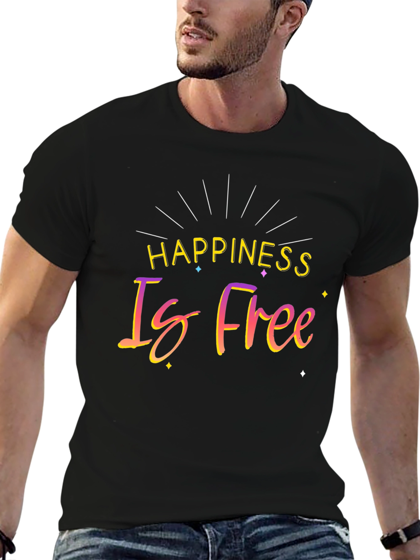 Happiness Is Free Black Graphic T-Shirt