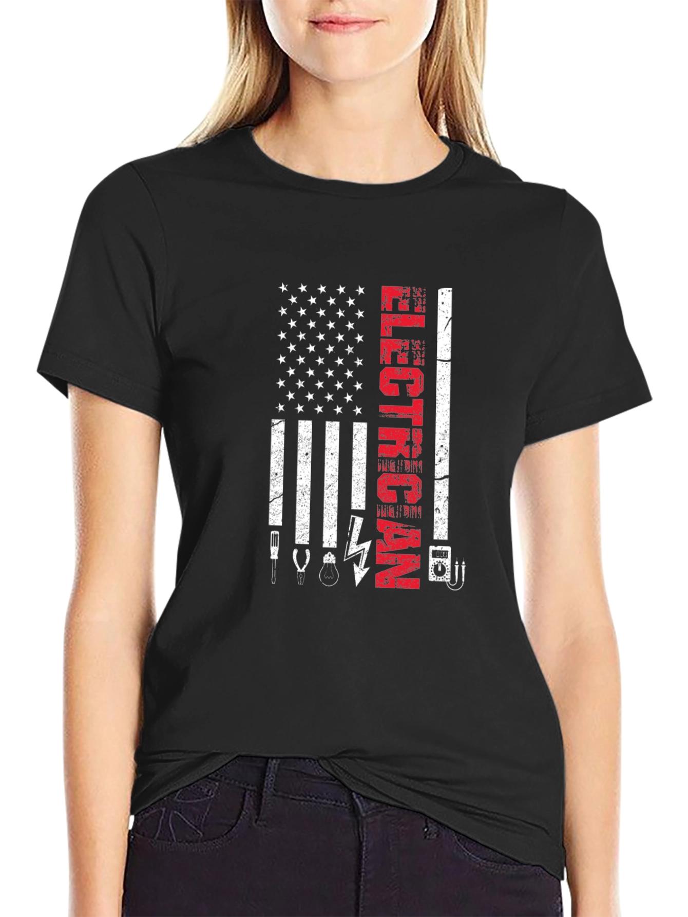 Electrician American Flag Graphic T-Shirt