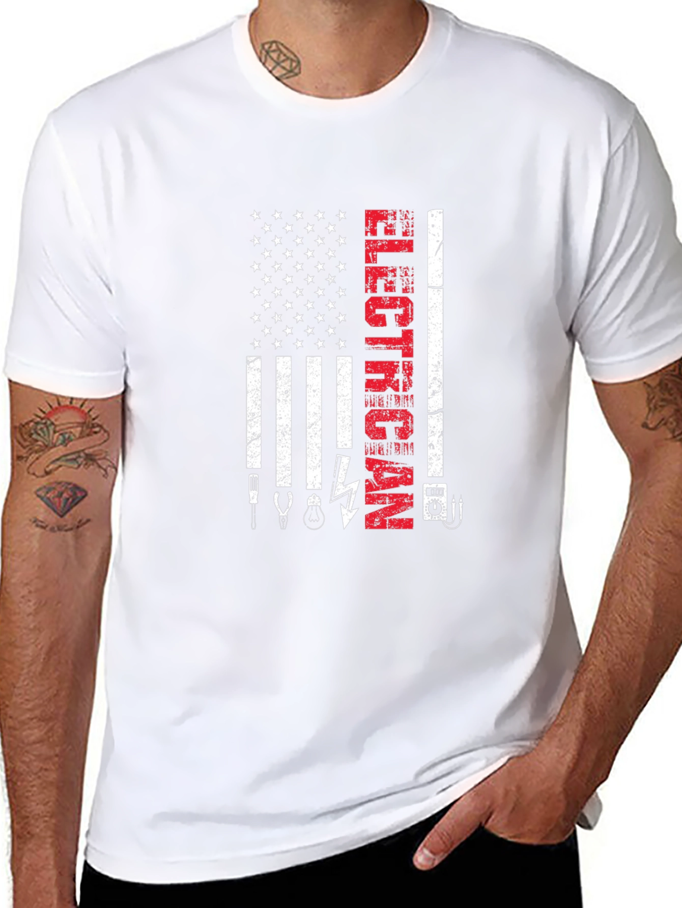 Electrician American Flag Graphic T-Shirt