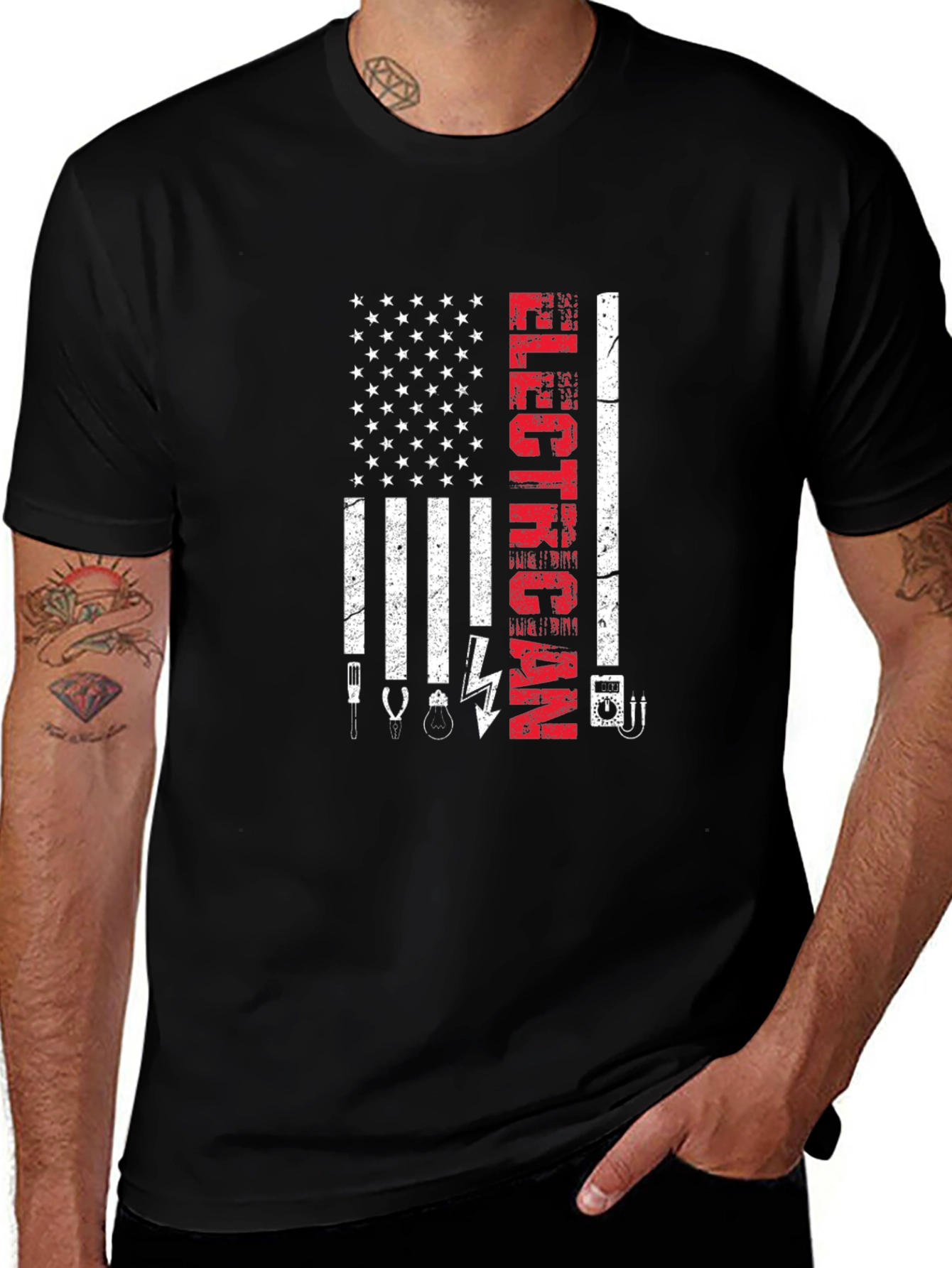 Electrician American Flag Graphic T-Shirt