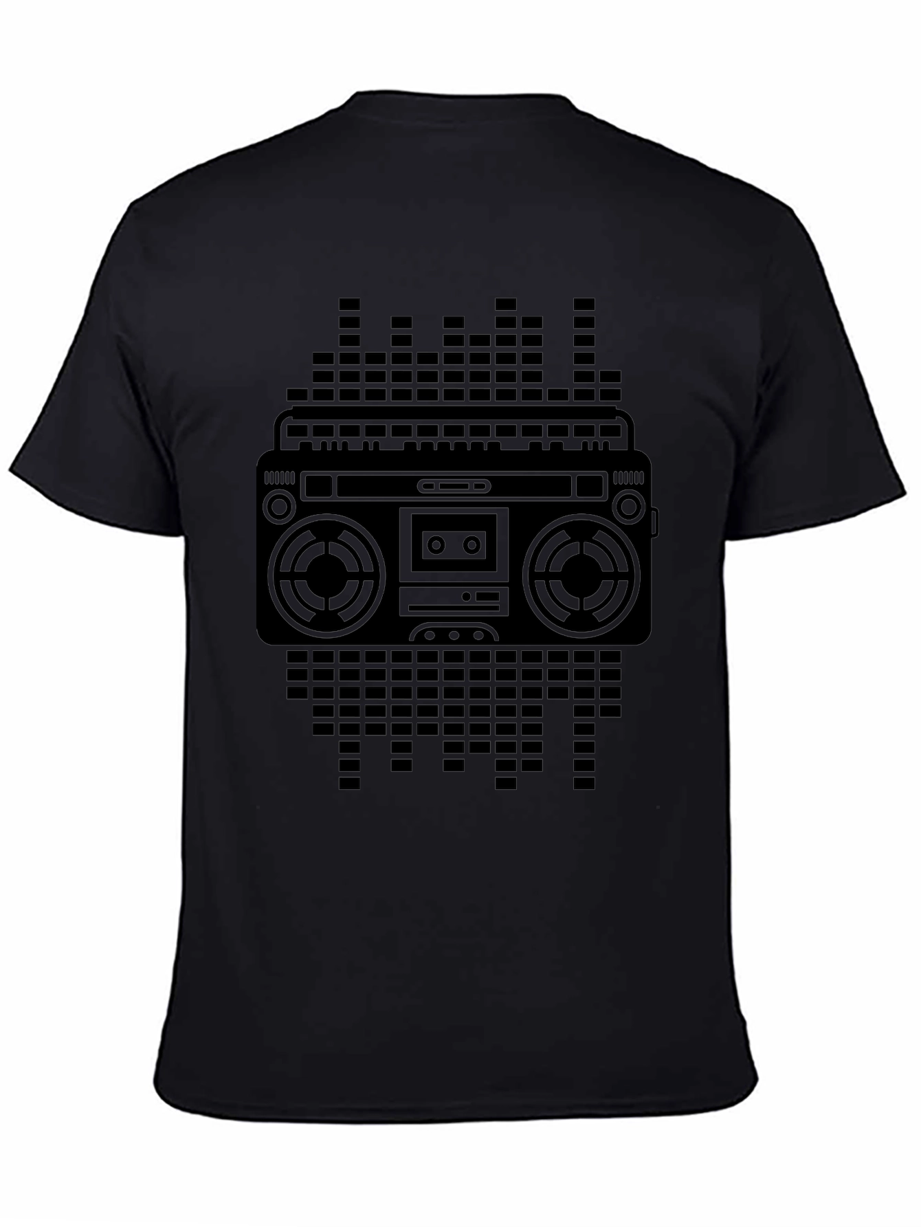Retro Boombox Graphic Tee - Black Cotton Blend