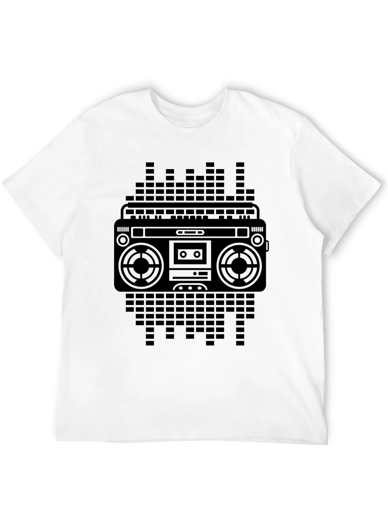 Retro Boombox Graphic Tee - Black Cotton Blend