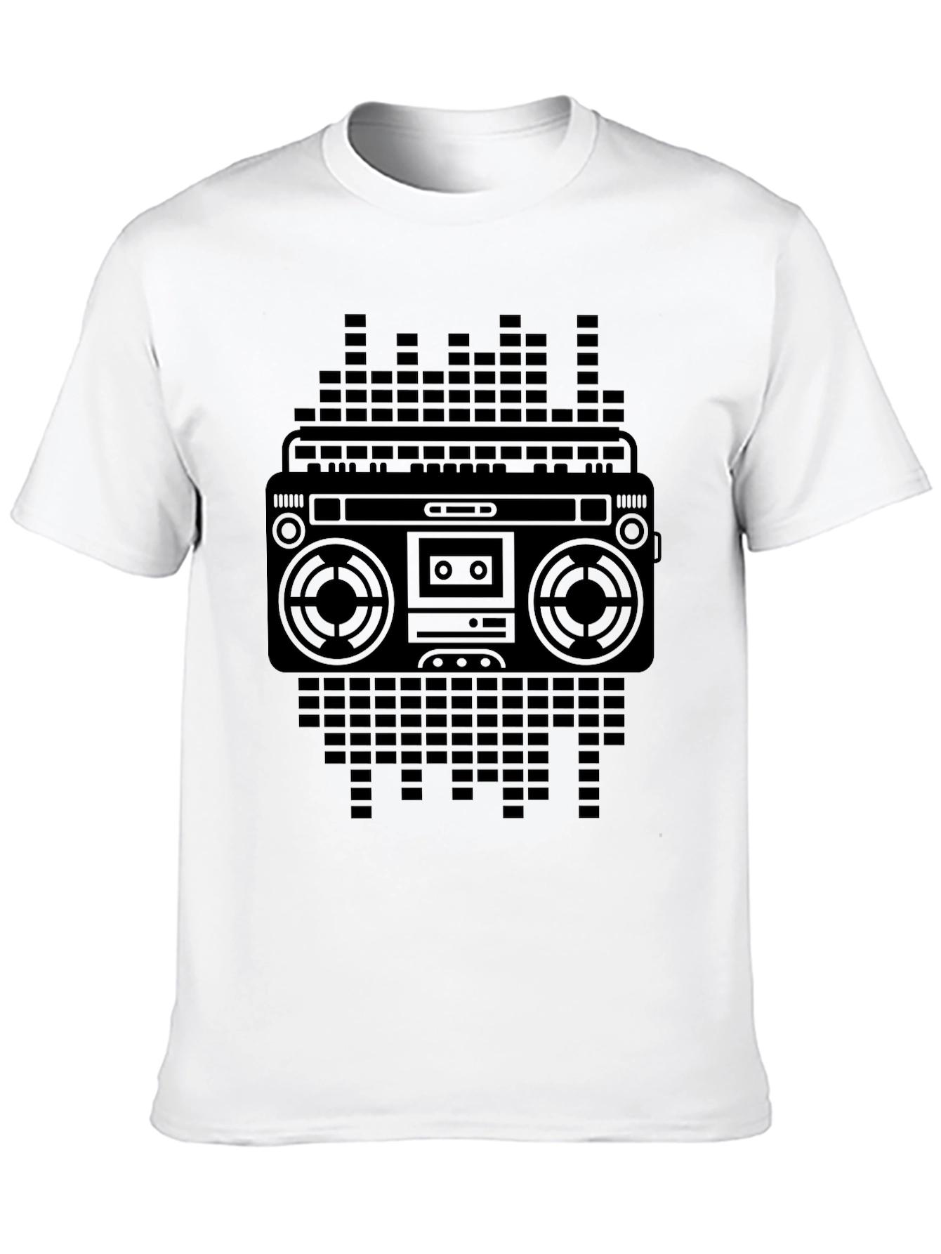 Retro Boombox Graphic Tee - Black Cotton Blend