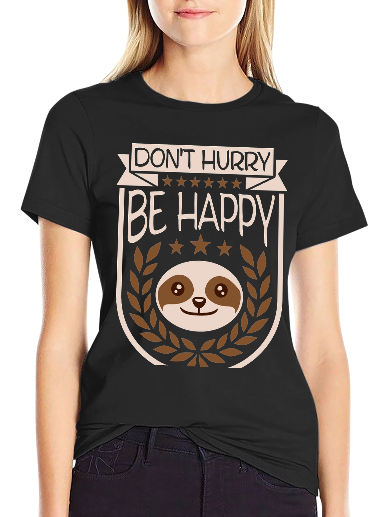 Dont Hurry Be Happy Sloth Graphic T-Shirt