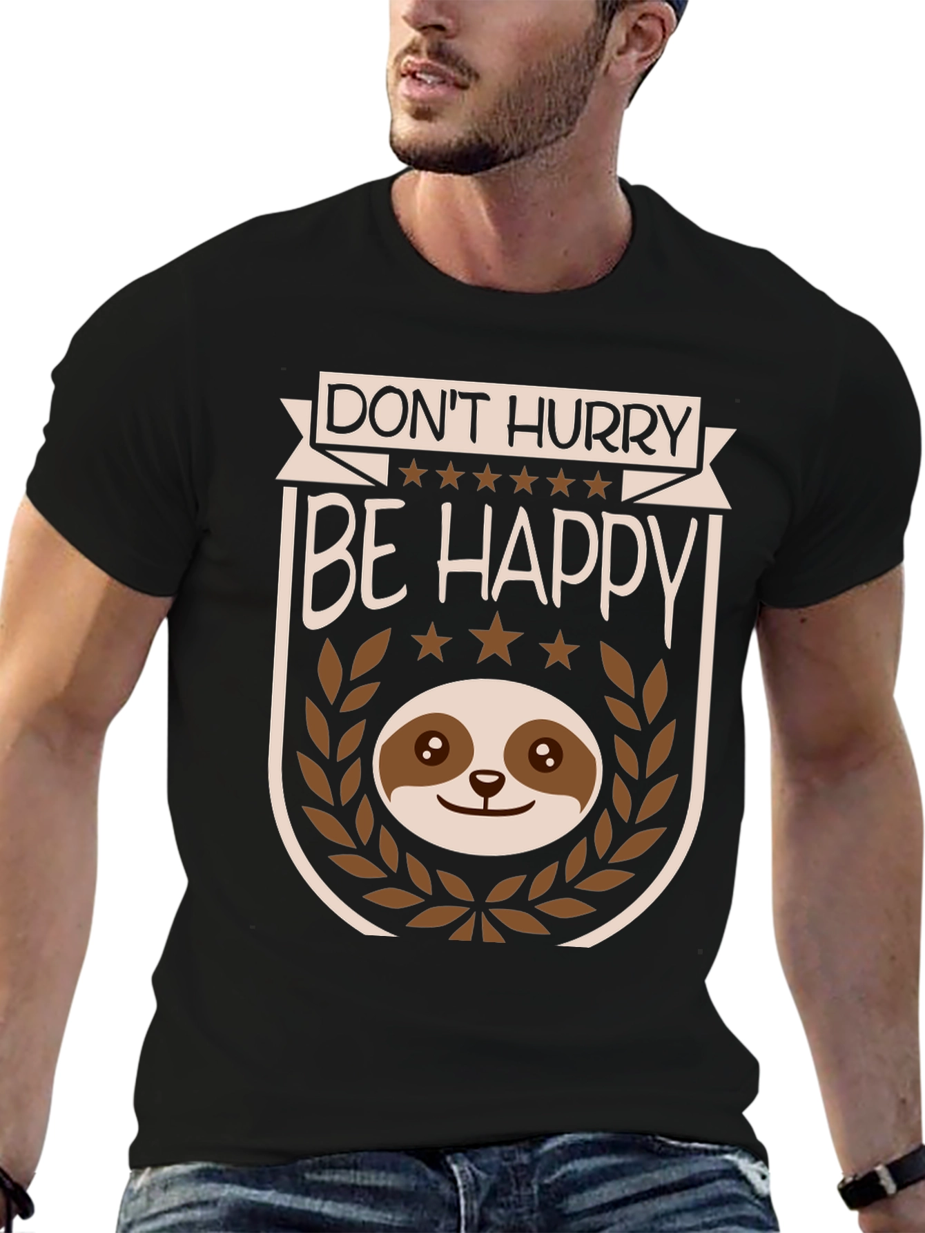 Dont Hurry Be Happy Sloth Graphic T-Shirt