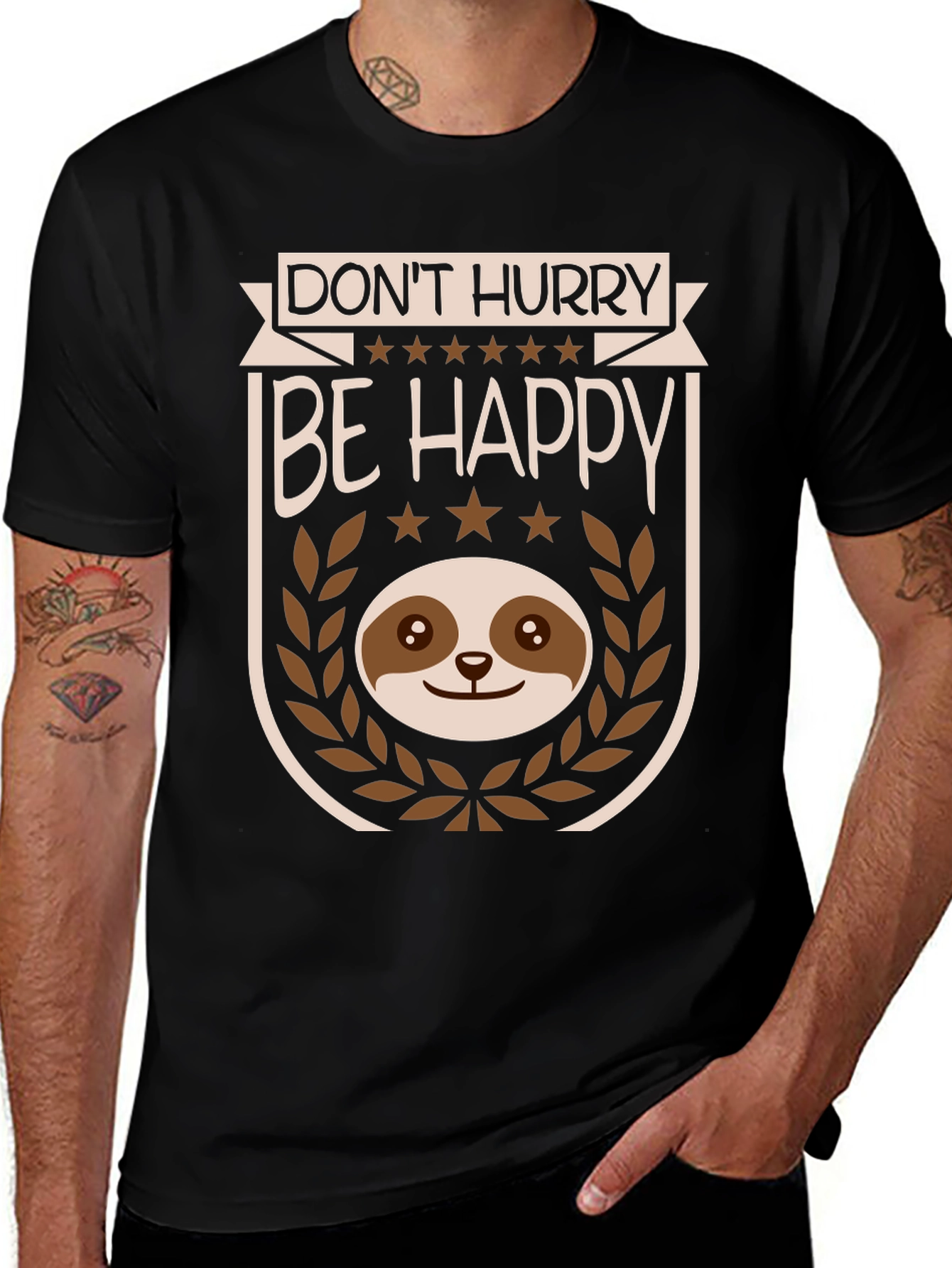 Dont Hurry Be Happy Sloth Graphic T-Shirt